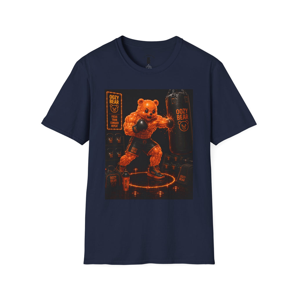 Retro Fighting Ring Workout, Orange Oozy Buff Bear Gummy Gym Addition- Adult Graphic Shirt