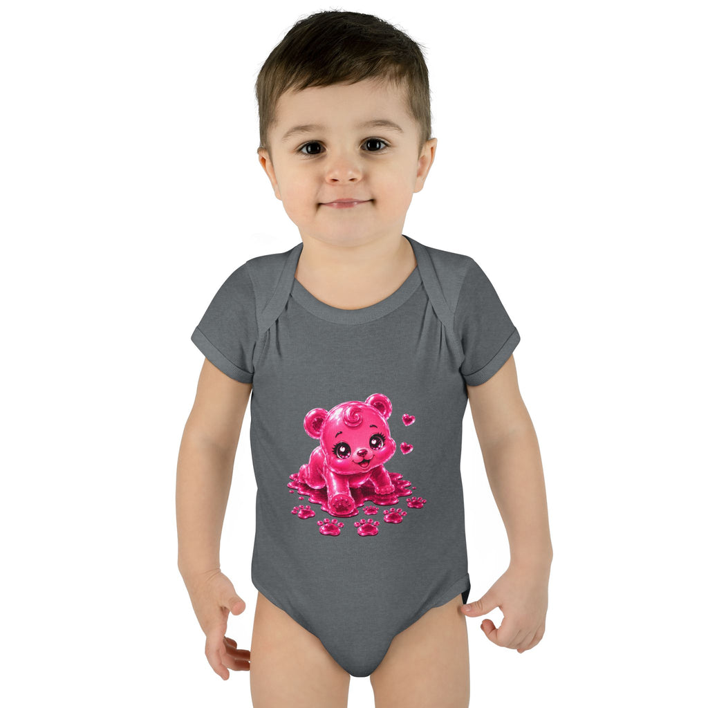 Messy Play Time, Crawling Steps Pink Oozy Baby Gummy Bear Cutie Addition- Graphic Onesie