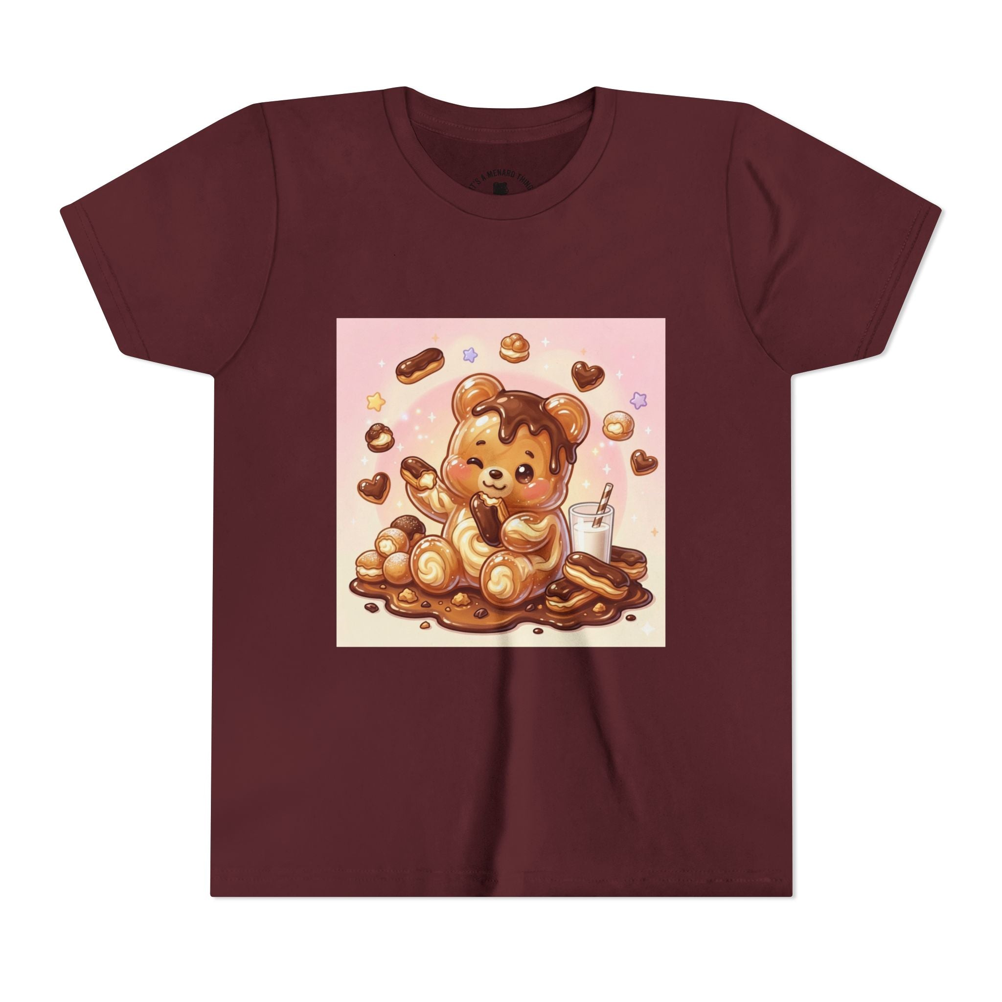 Cute Chocolate Eclair & Milk Gooey Gummy Bear Youth T-Shirt