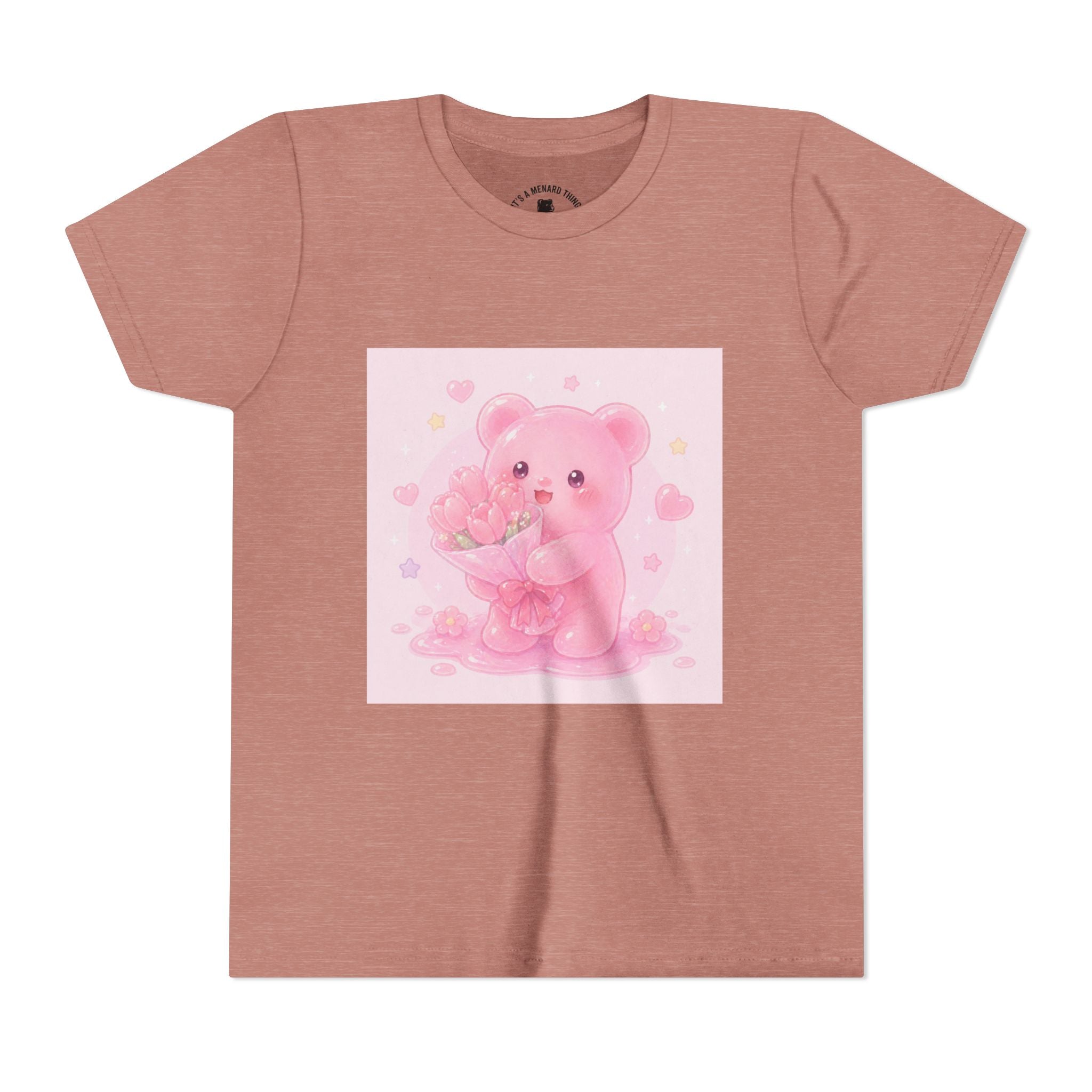 Pink Gooey Gummy Bear Youth Tee – Valentine Gummy Bouquet Kids Shirt