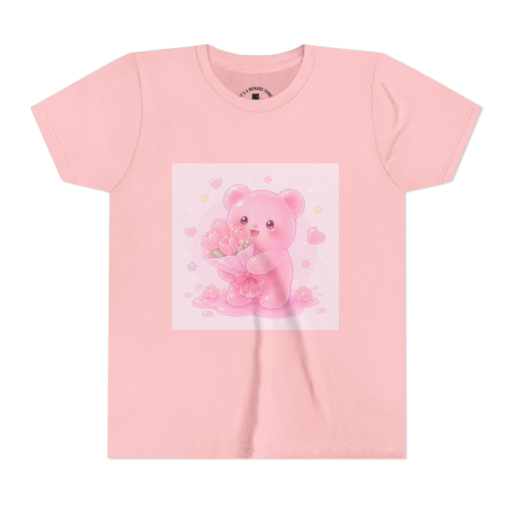 Pink Gooey Gummy Bear Youth Tee – Valentine Gummy Bouquet Kids Shirt