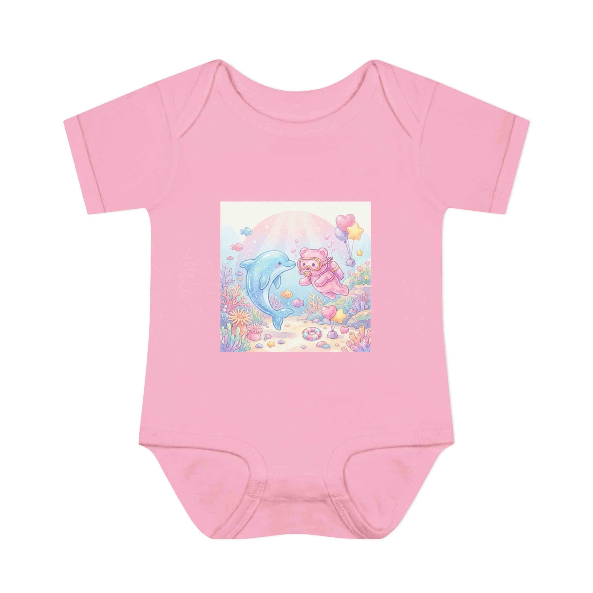 Infant Bodysuit — Pastel Dolphin & Pink Gummy Bear Underwater Baby Onesie