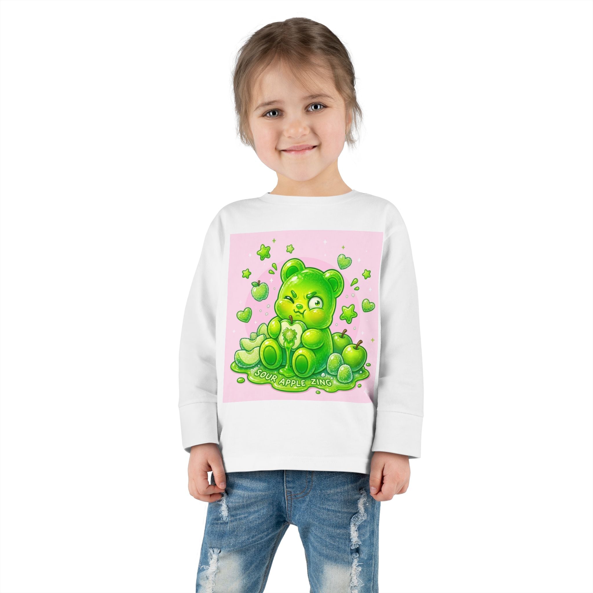 Green Sour Apple, Oozy Gummy Bear Friends- Kids Long Sleeve Shirt