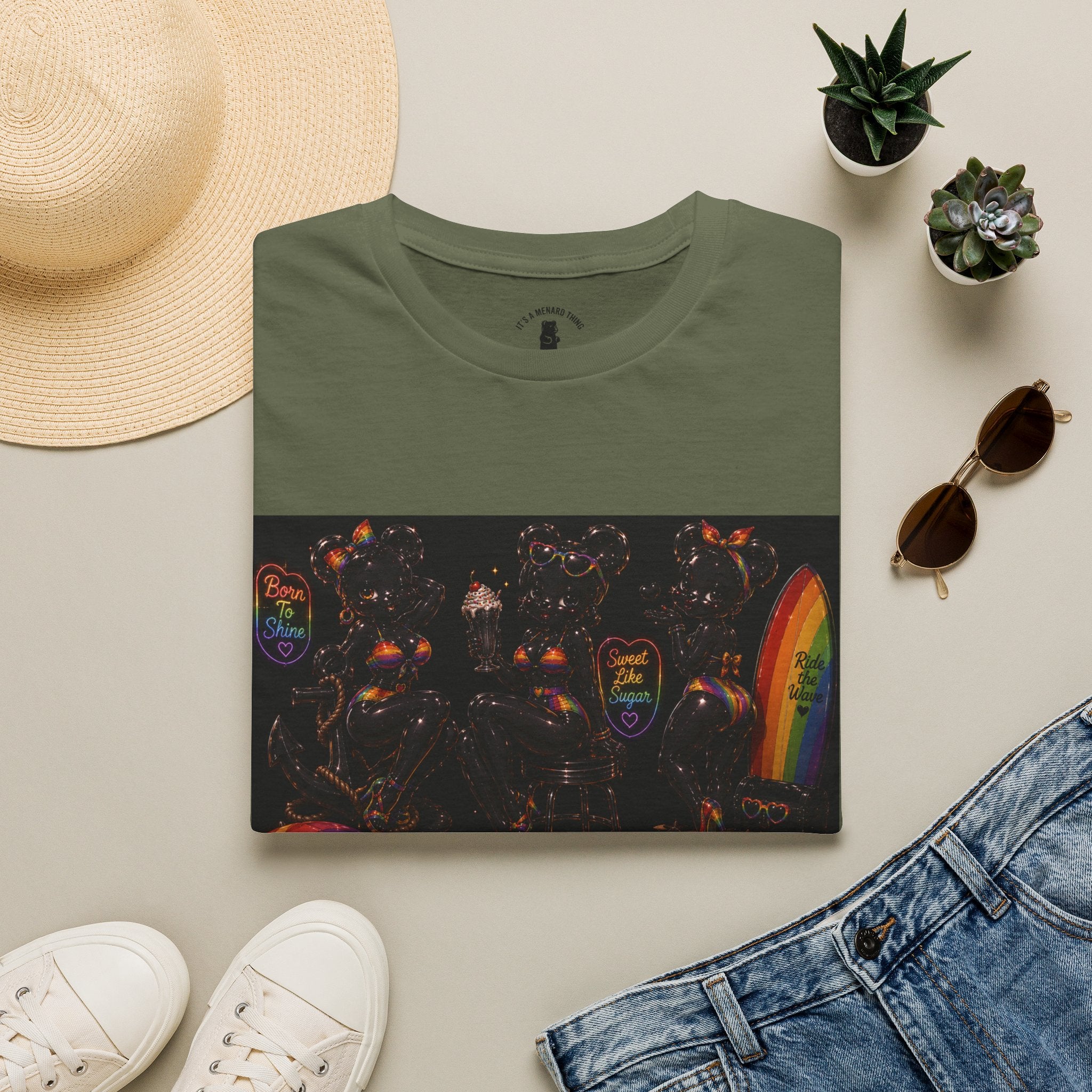 Black & Rainbow Special Addition Oozy Bear Beach Babe Pin Up- Adult Graphic Shirt (18+)