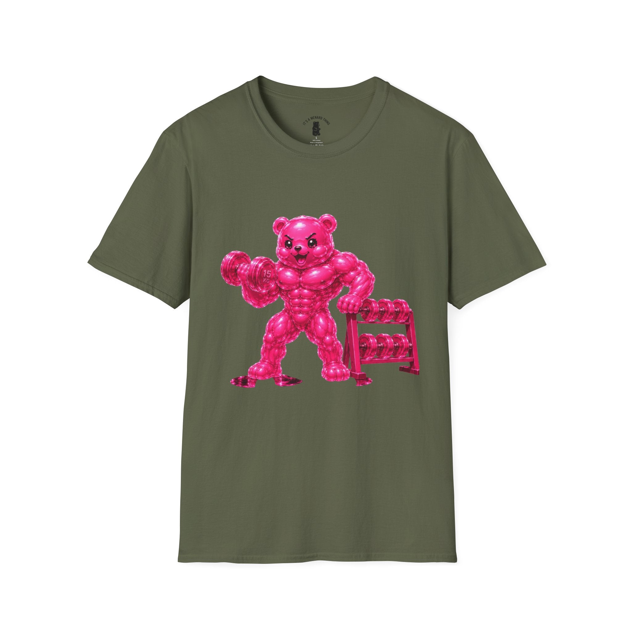 Pink Bodybuilder, Oozy Buff Bear Gummy Special Gym Addition- Adult Graphic Shirt