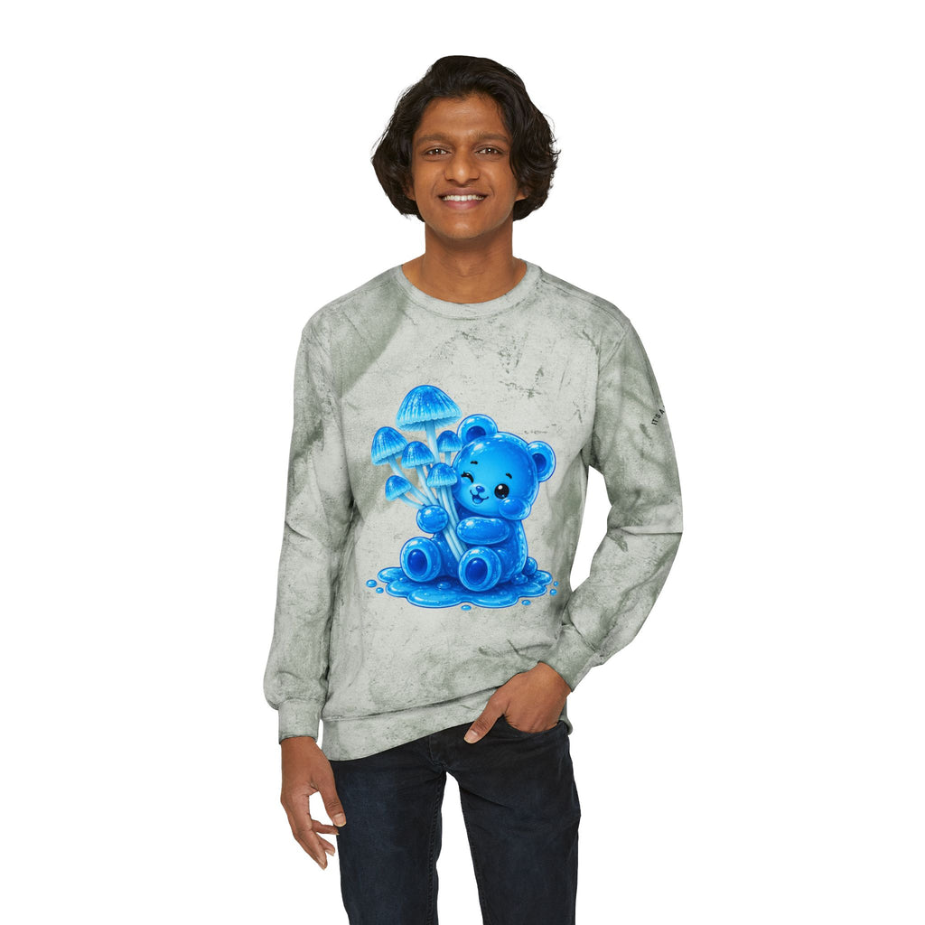 Blue Mushroom Cluster, Gooey Gummy Bear Friend-Kawaii Graphic Sweatshirt