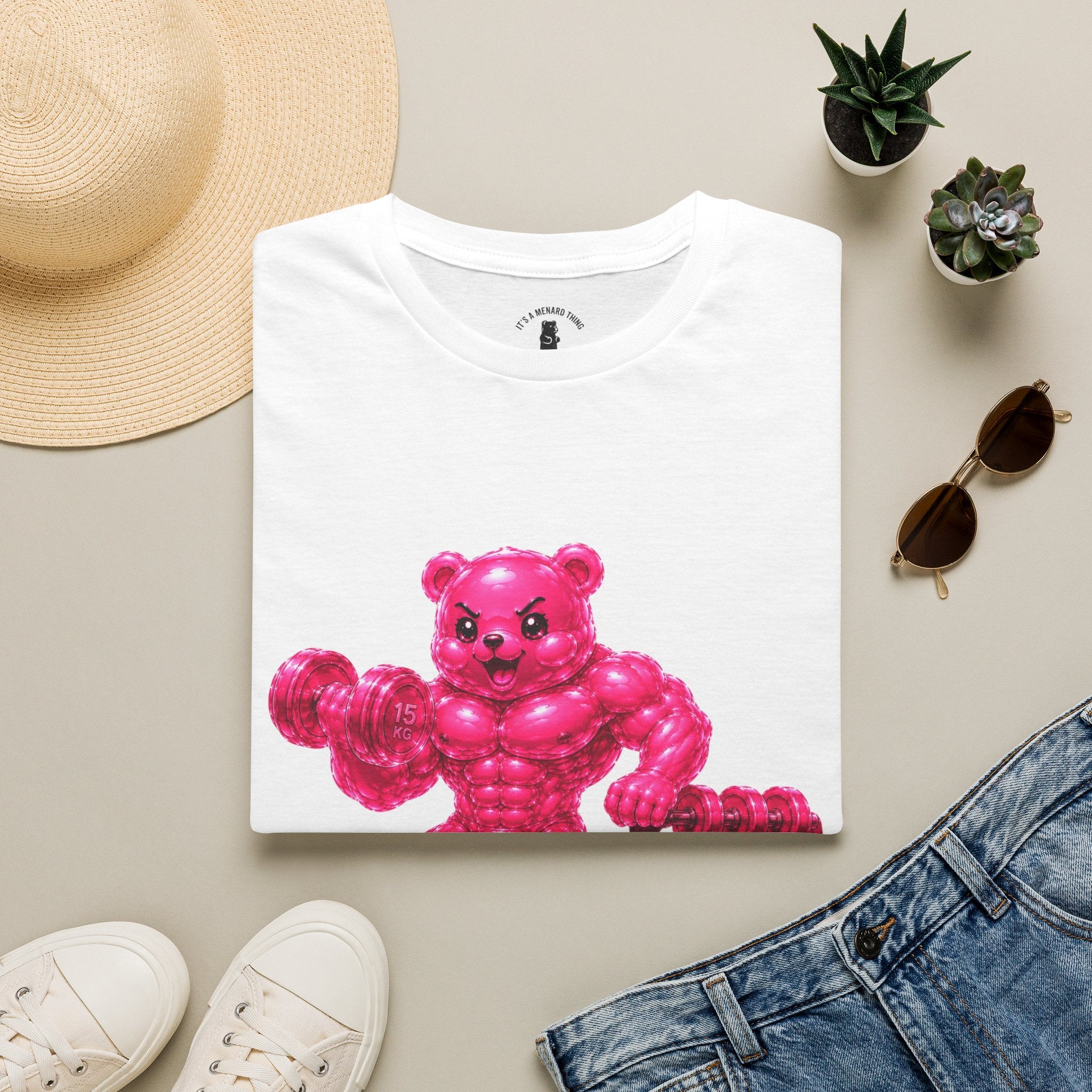 Pink Bodybuilder, Oozy Buff Bear Gummy Special Gym Addition- Adult Graphic Shirt