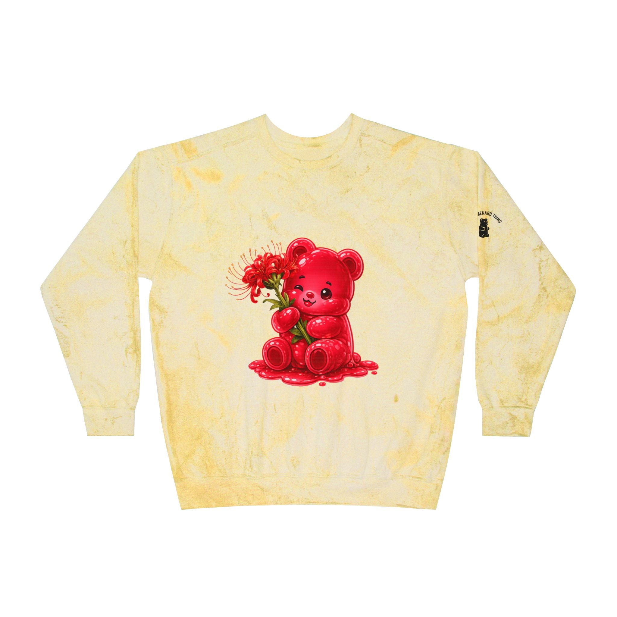 Beautiful Red Spider Lily Bloom, Oozy Bear Gummy Friend- Graphic Tie-Dye Sweater