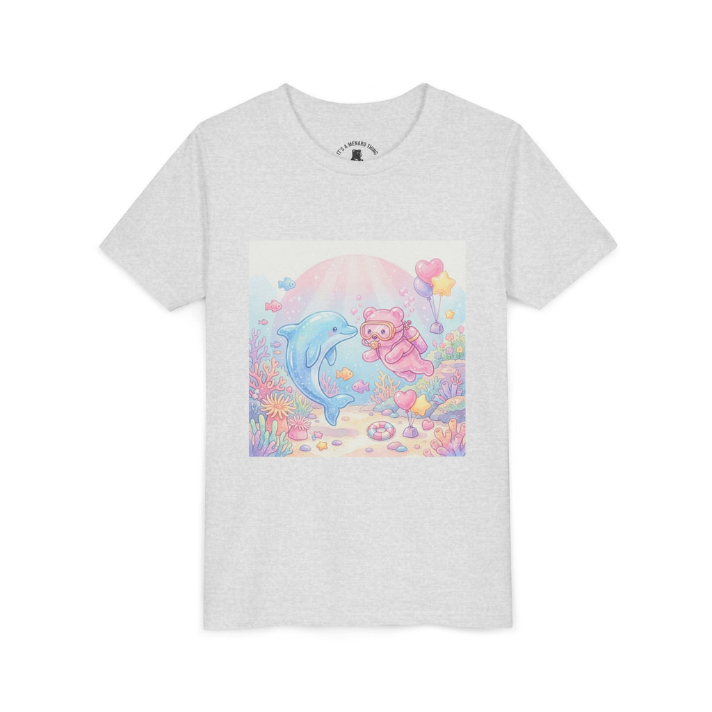 Dolphin & Pink Gooey Gummy Bear Underwater Tee — Pastel Ocean Animal Graphic Shirt