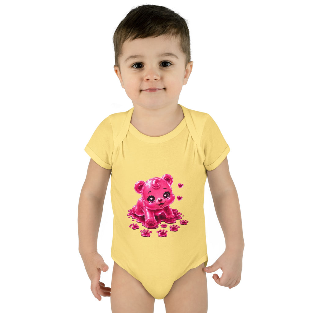 Messy Play Time, Crawling Steps Pink Oozy Baby Gummy Bear Cutie Addition- Graphic Onesie
