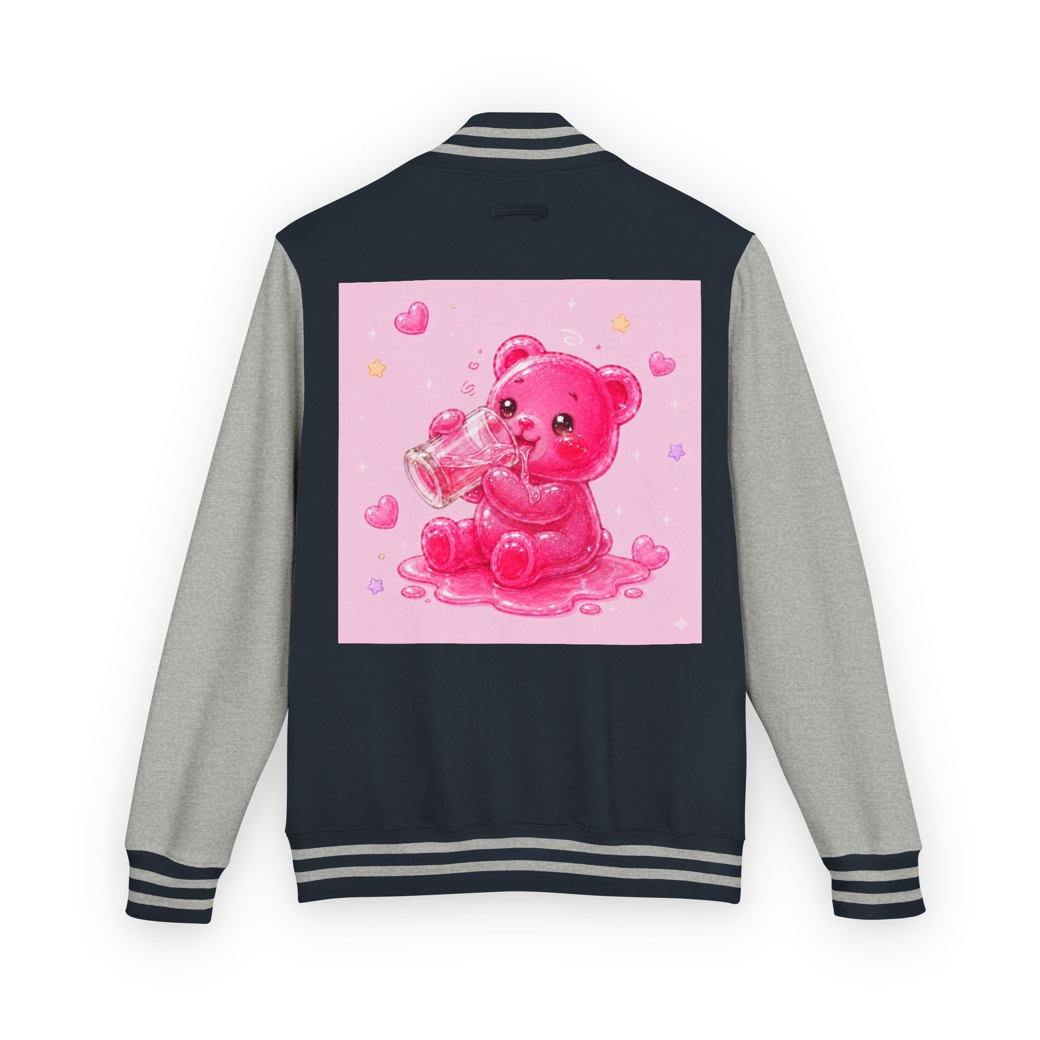 Pink Sugar Shock Shot! Boozy Gooey Gummy Bear — Kawaii Graphic Varsity Jacket