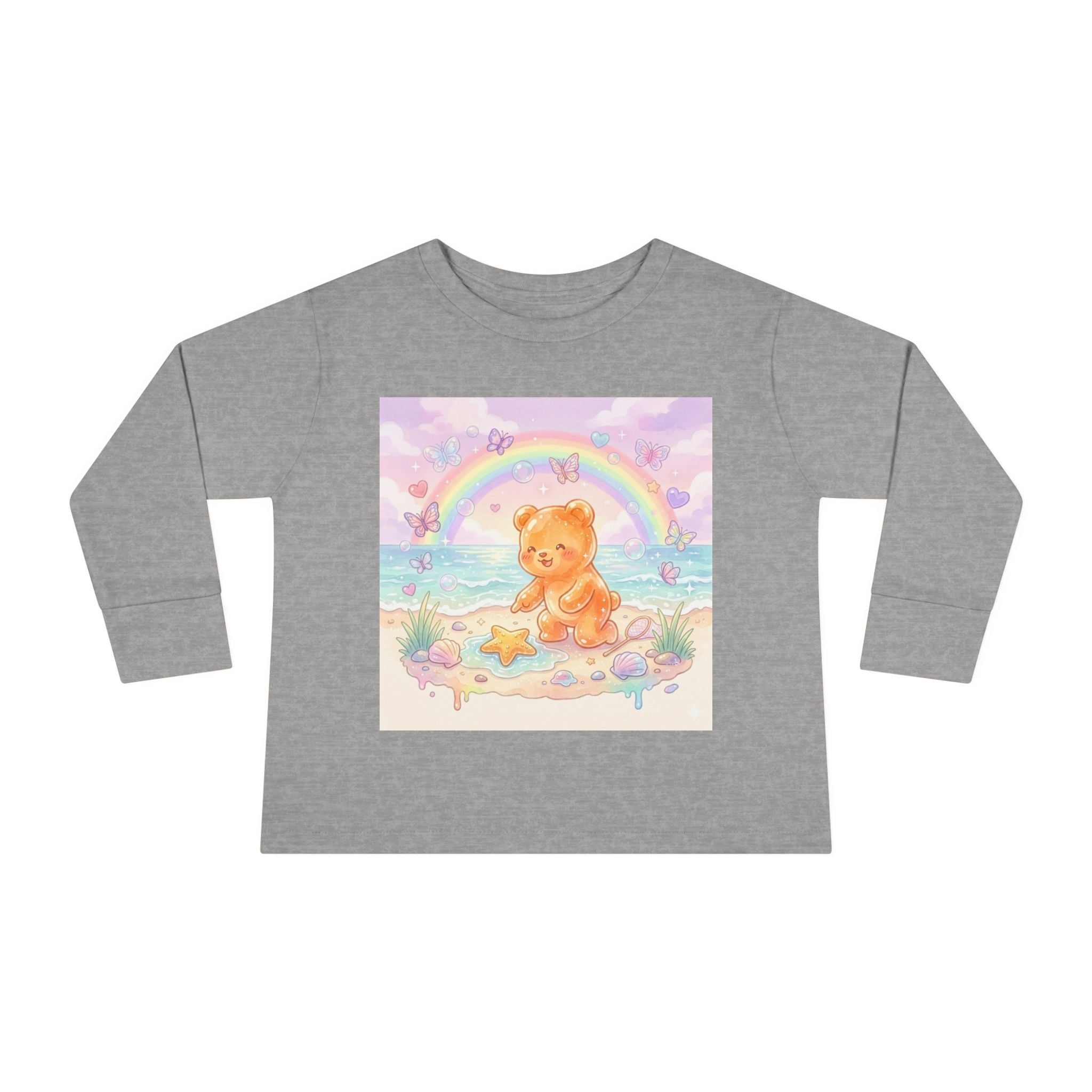 Cute Beach Day, Found Starfish Orange Oozy Bear Friend- Graphic Long Sleeve Shirt