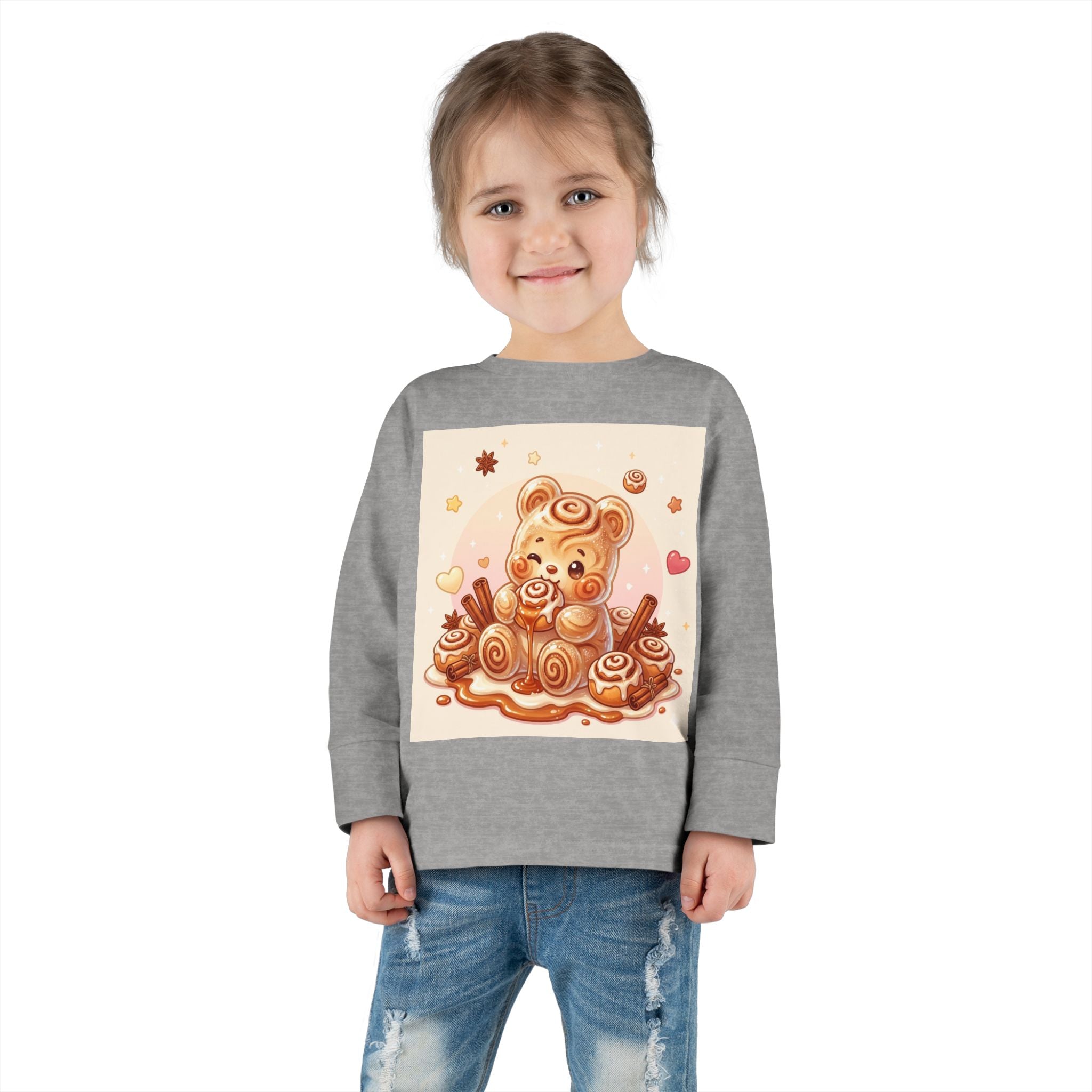 Cinnamon Roll Baked Goods, Sweet Oozy Bear Gummy Friend- Kids Graphic Long Sleeve Shirt