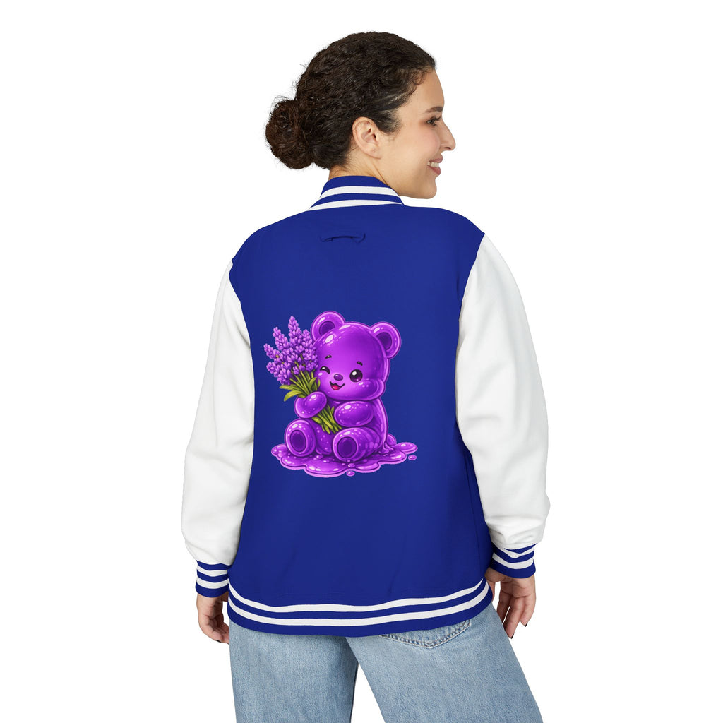 Fresh Lavender Stalk, Special Purple Oozy Bear Gummy Friend- Letterman Graphic Jacket