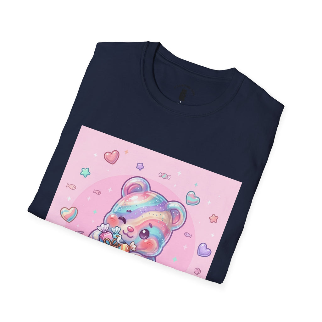 Cute Pastel Candy Bear T-Shirt — Rainbow Kawaii Heart Graphic