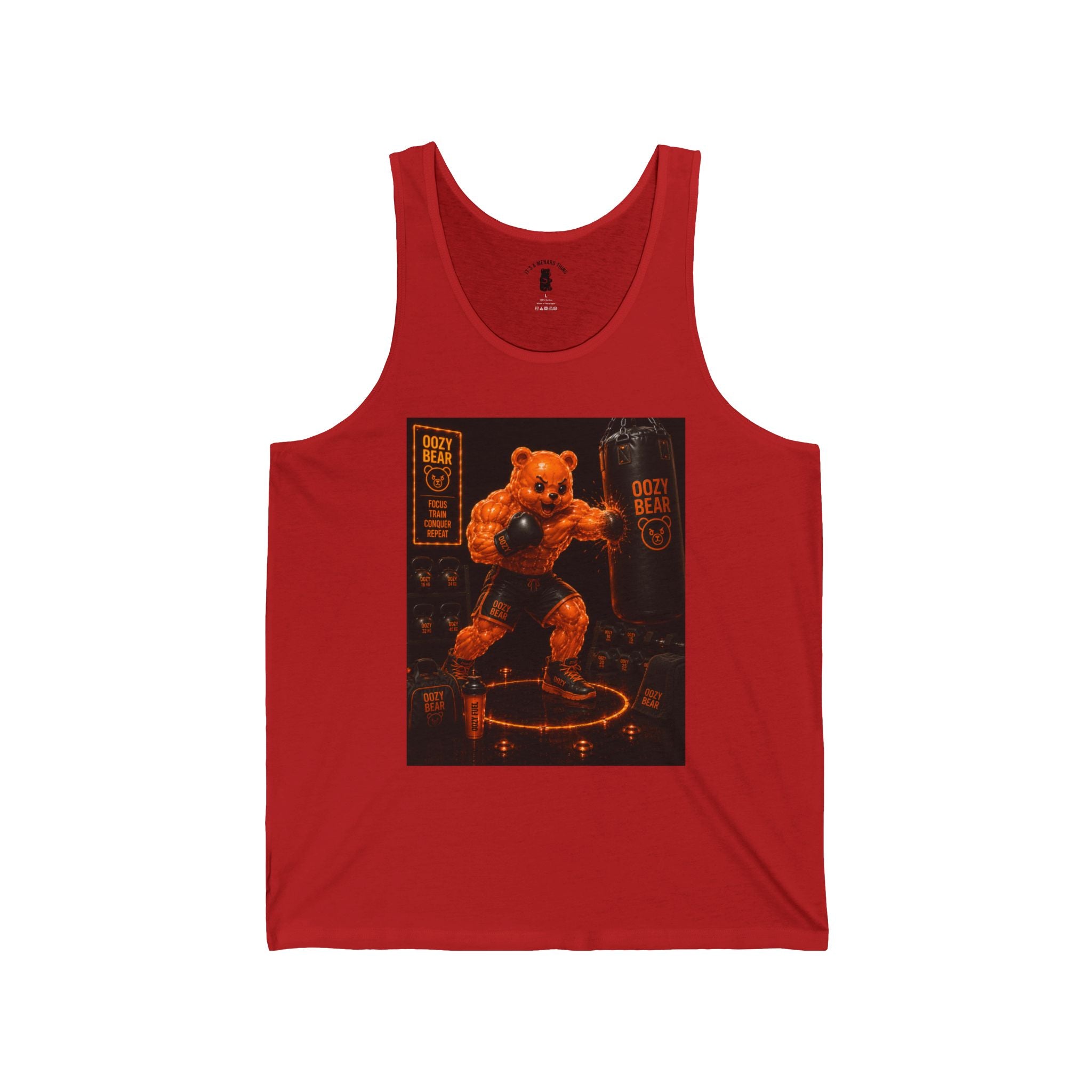 Punching Bag Workout, Orange Oozy Buff Bear Gummy Gym Addition- Adult Graphic Tank Top