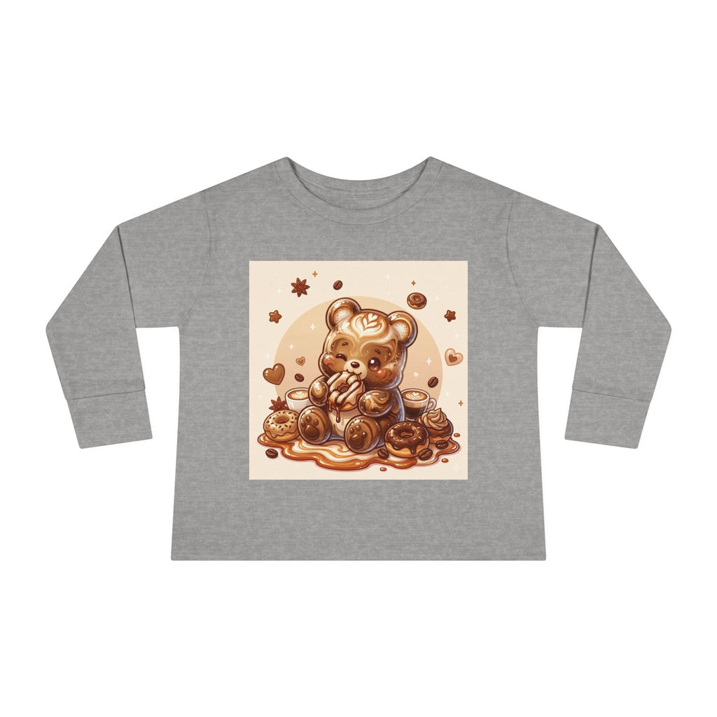 Coffee & Donuts with Chocolate, Oozy Bear Gummy Girls— Kids Illustrated Long Sleeve Shirt