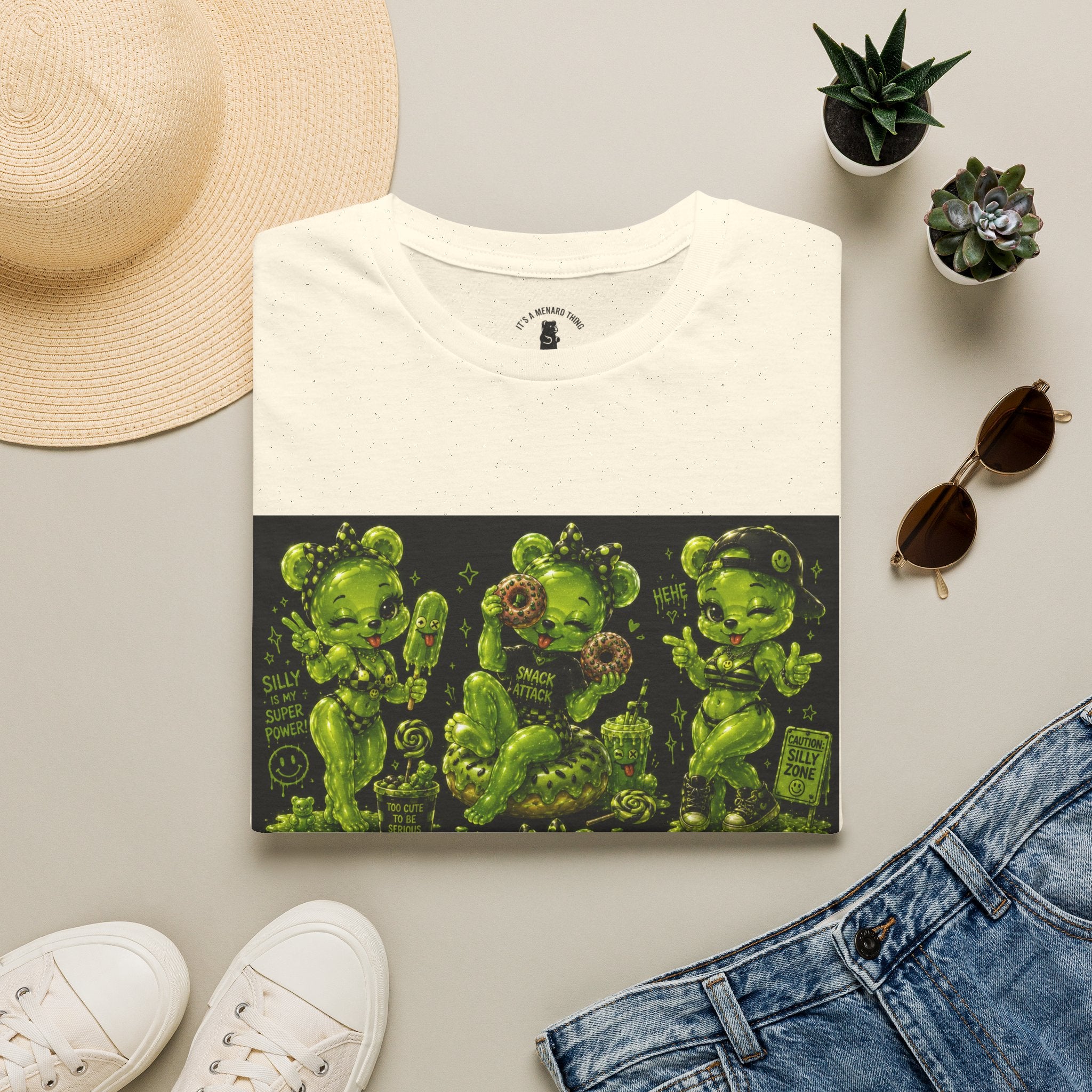 Lime Green Retro Oozy Bear Babe, Beach Pin Up- Adult Graphic Shirt (18+)