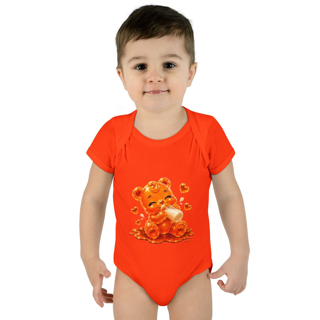 Yummy, Yummy Milk Time Orange Oozy Baby Gummy Bear Cutie Addition- Graphic Onesie