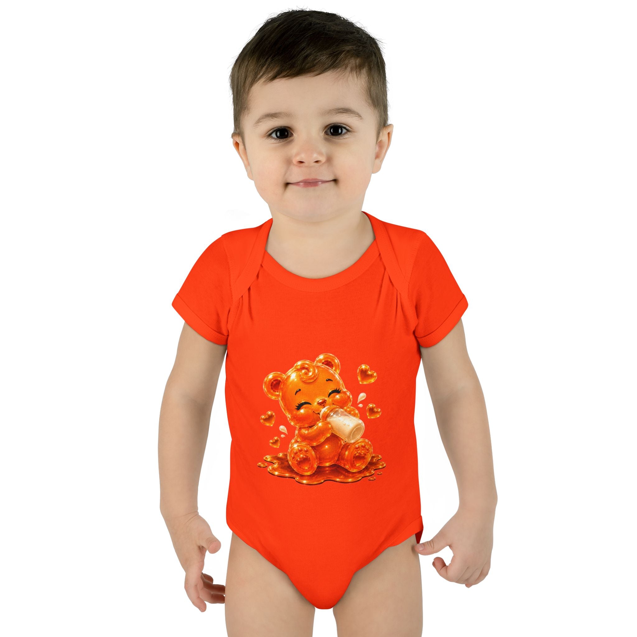Yummy, Yummy Milk Time Orange Oozy Baby Gummy Bear Cutie Addition- Graphic Onesie