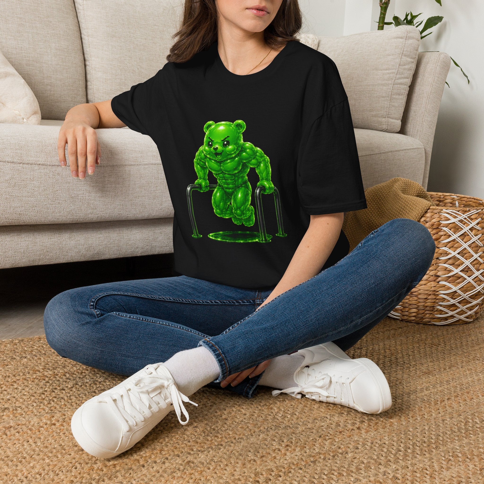 Bar Lifting Workout, Emerald green Oozy Buff Bear Gym Special- Adult Graphic Shirt (18+)