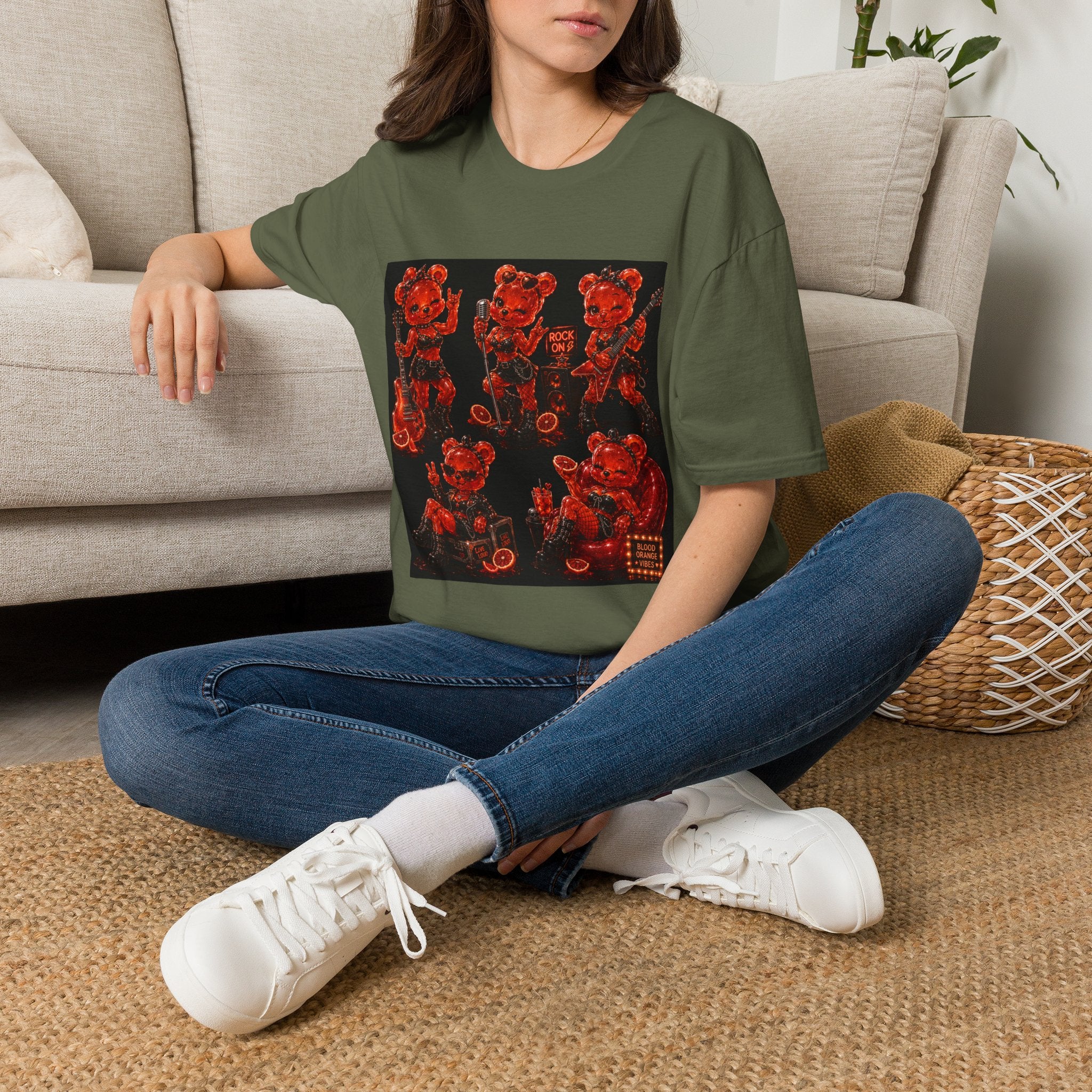 Rocking Blood Orange Grunge Oozy Bear Rocker Babe, Pin Up- Adult Graphic Shirt (18+)