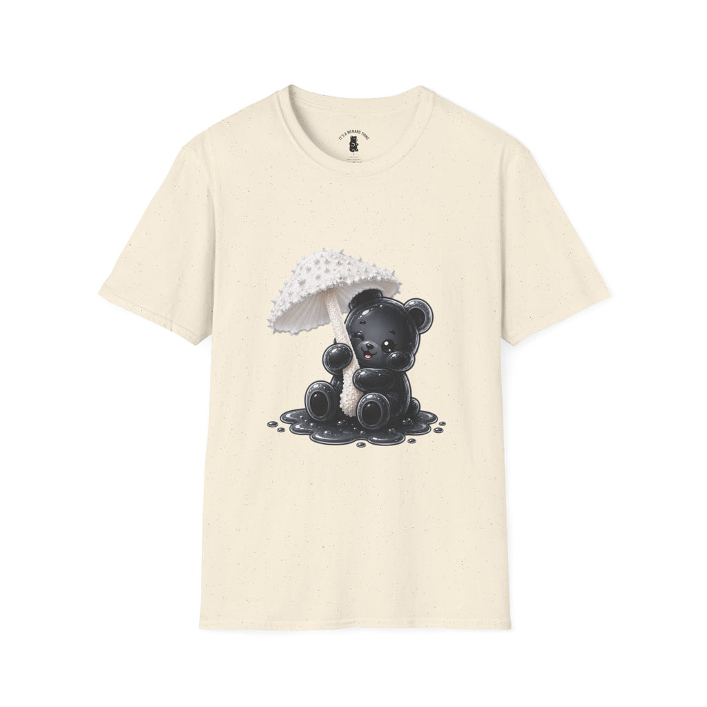 Beautiful Veiled White Mushroom, Black Oozy Bear Gummy Friend- Graphic Shirt