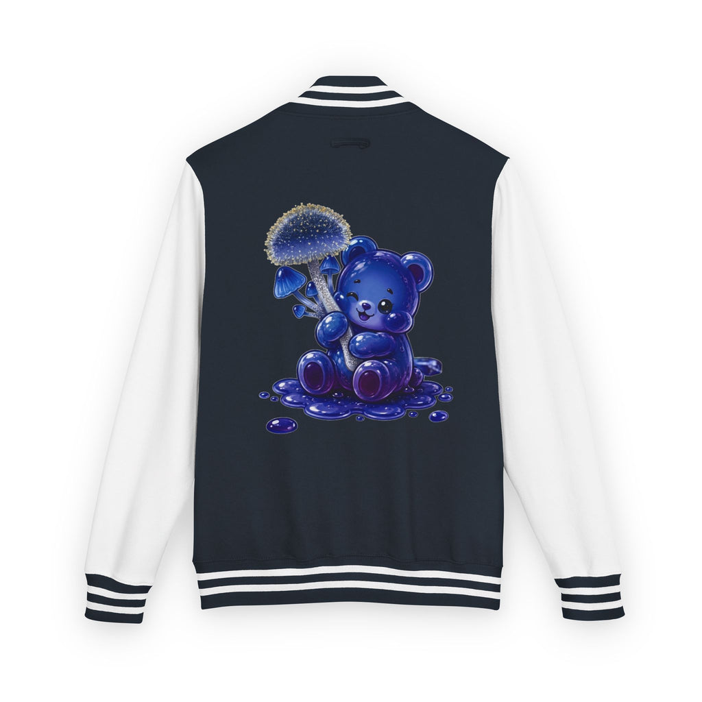 Sparkling Blue Mushroom Cluster, Oozy Bear Friends- Letterman Graphic Jacket