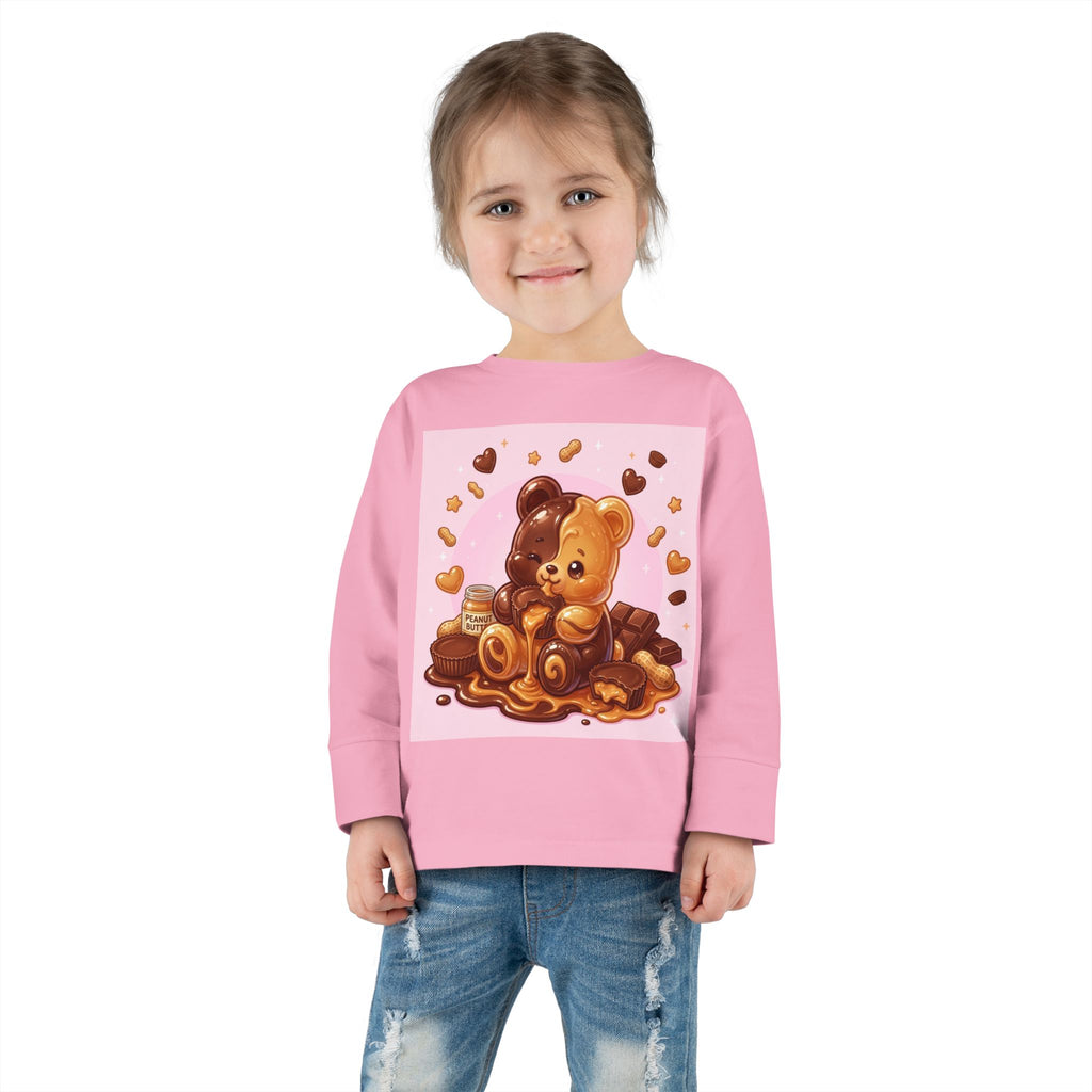 Chocolate and Peanut Butter swirl Delight, Oozy Bear Friend- Kids Graphic Long Sleeve Shirt