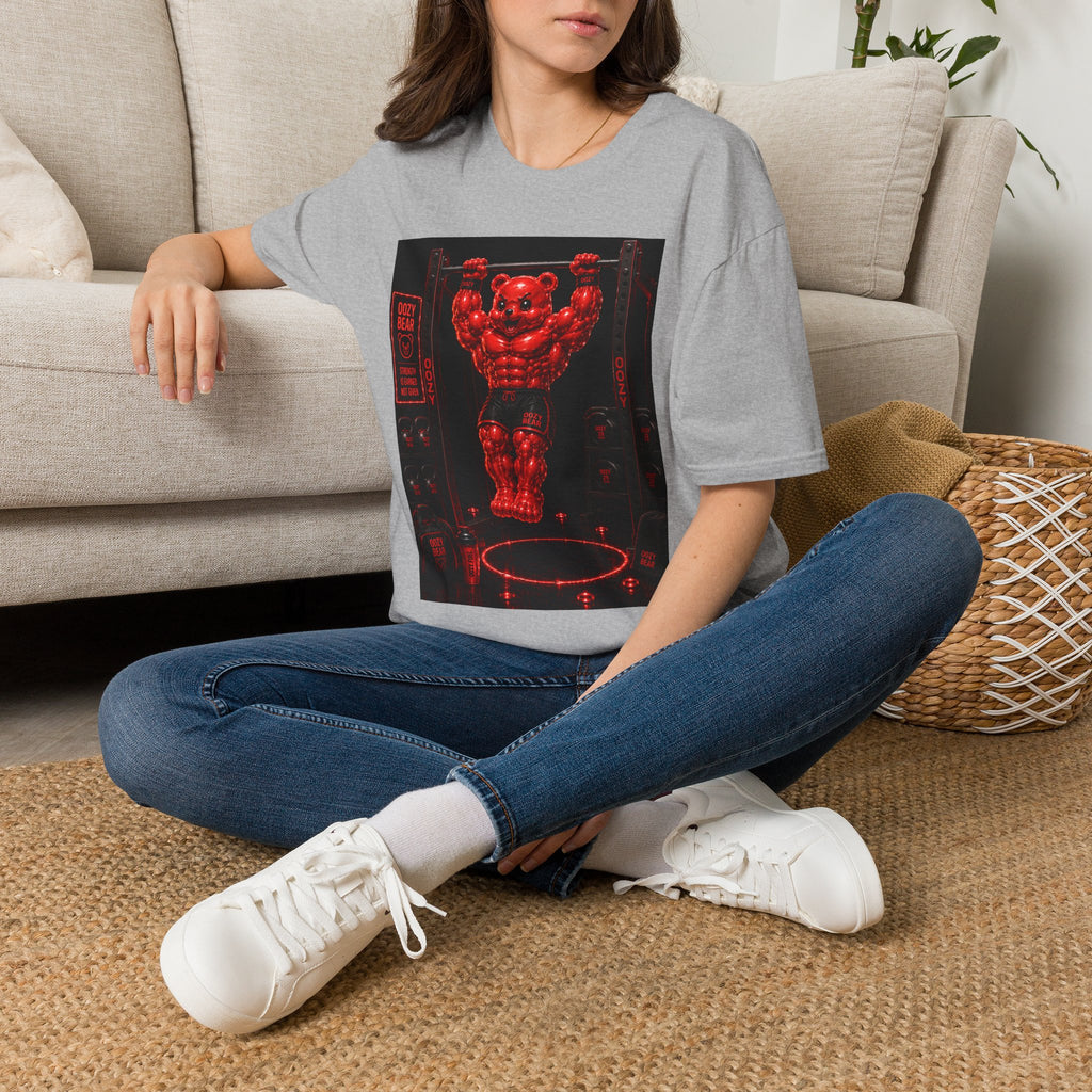 Bar Lifting Fitness Workout, Crimson Oozy Buff Bear Gummy Gym Addition- Adult Graphic Shirt