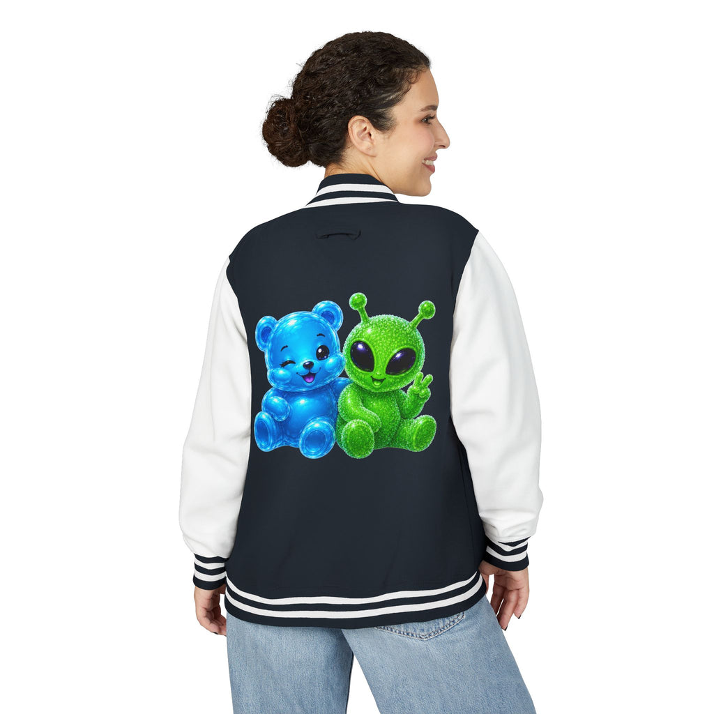 Green Alien and Blue Oozy Bear Gummy Special Addition- Letterman Graphic Jacket