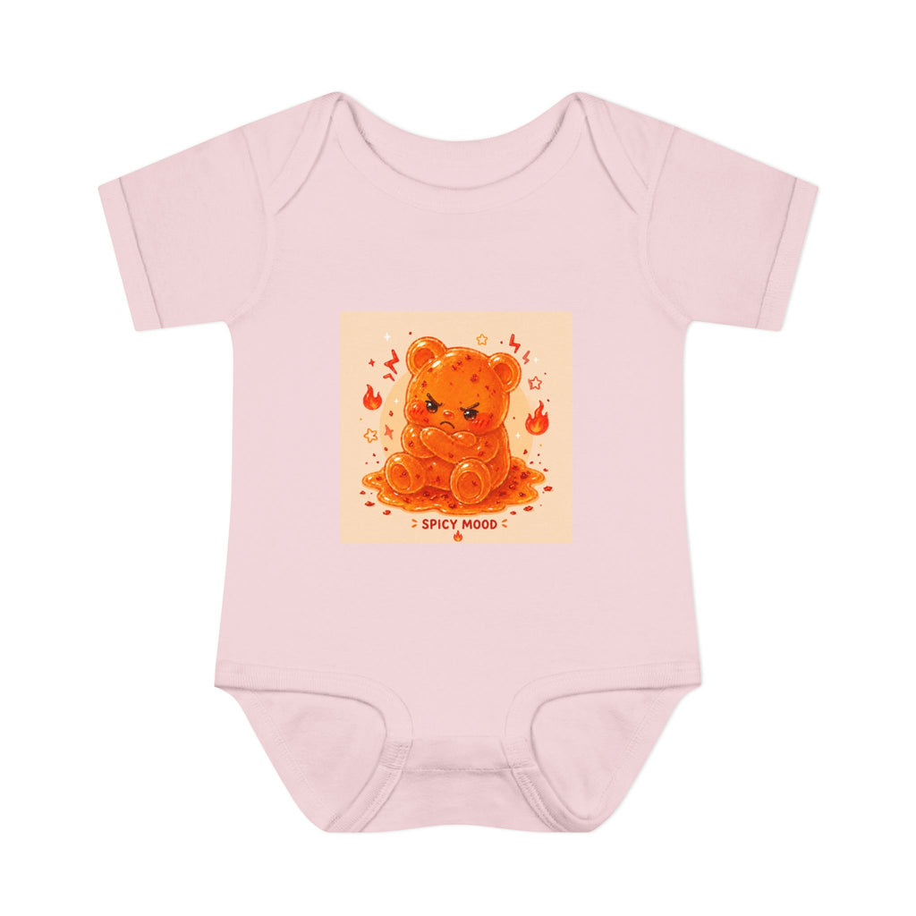 Spicy Mood Orange Gooey Gummy Bear Bodysuit — Cute Hot Pepper Bear Baby Onesie