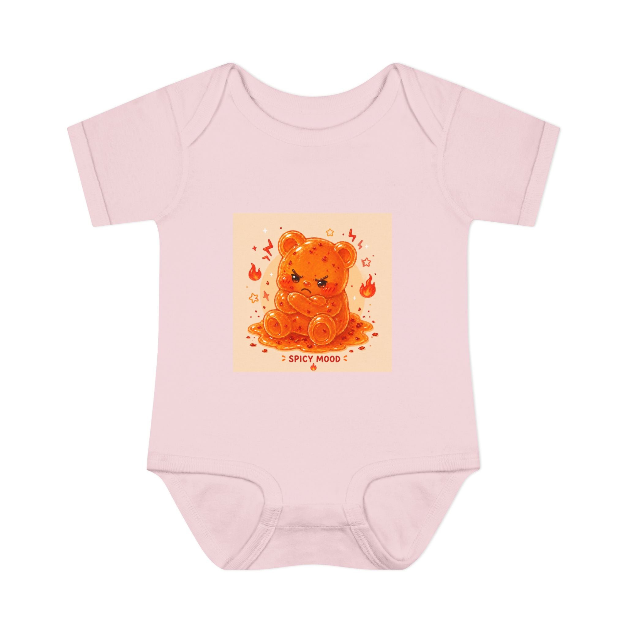 Spicy Mood Orange Gooey Gummy Bear Bodysuit — Cute Hot Pepper Bear Baby Onesie