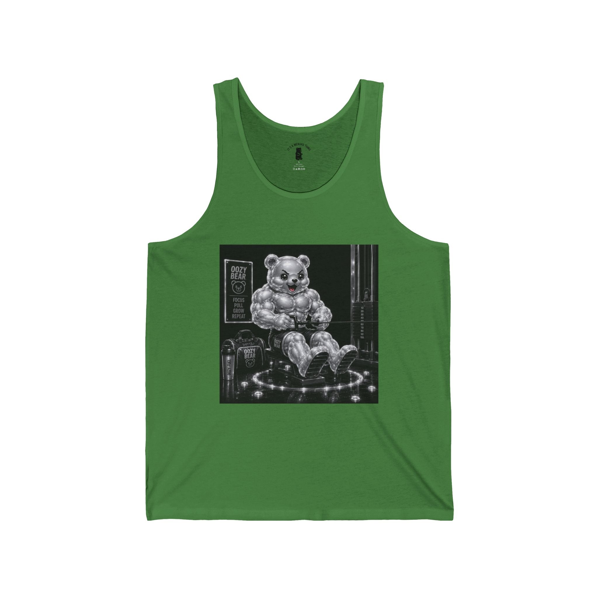 Bench Workout, Silver Oozy Buff Bear Gummy Gym Addition- Adult Graphic Shirt