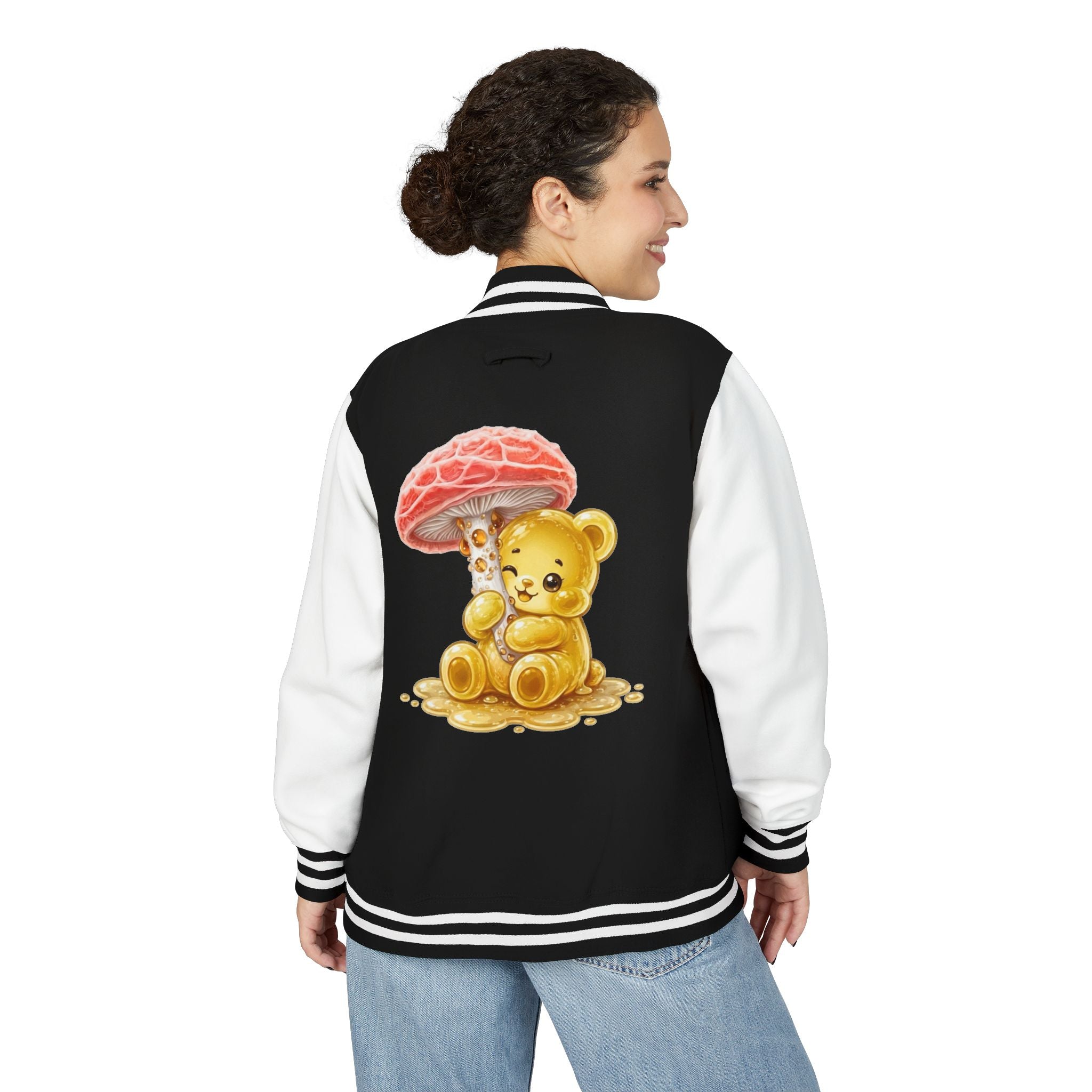 Special Orange Mushroom, Yellow Oozy Gummy Bear- Letterman Graphic Jacket