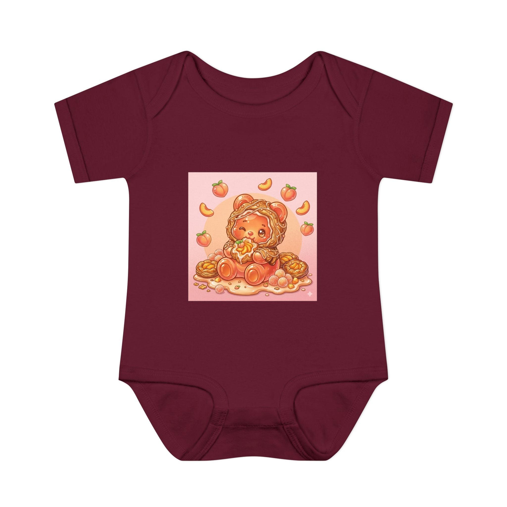 Peach Danish Gooey Gummy Bear in Puff Pasterie PJs Baby Onesie