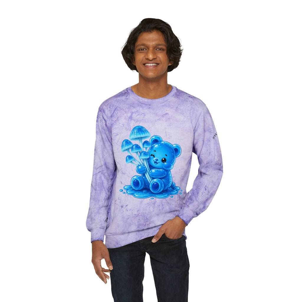 Blue Mushroom Cluster, Gooey Gummy Bear Friend-Kawaii Graphic Sweatshirt