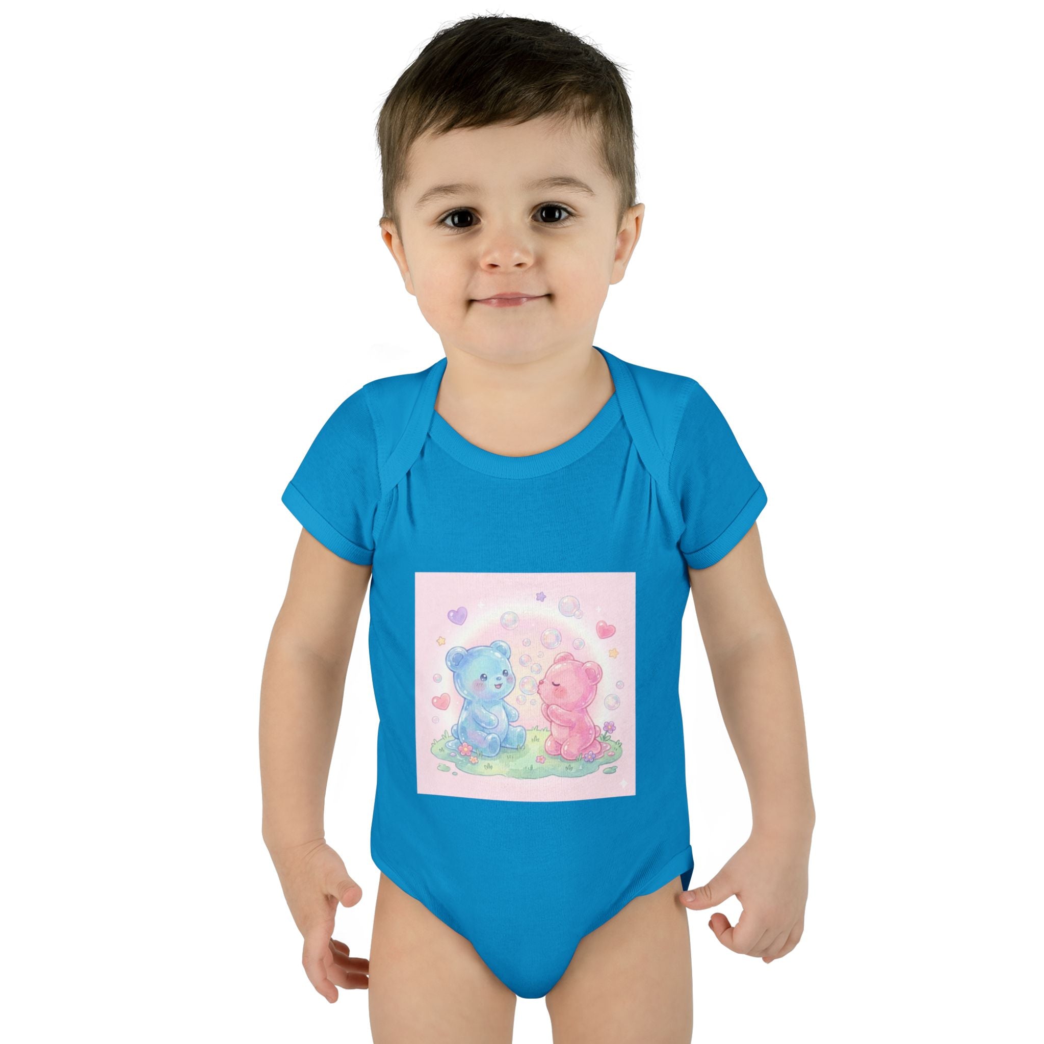 Baby Bodysuit — Pastel Blue & Pink Gooey Gummy Bears Cute Newborn Onesie