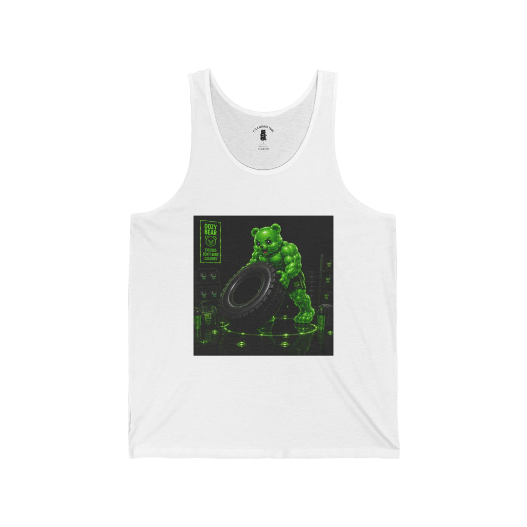Tire-Flip Fitness Workout, Emerald Oozy Buff Bear Gummy Gym Addition- Adult Graphic Tank Top