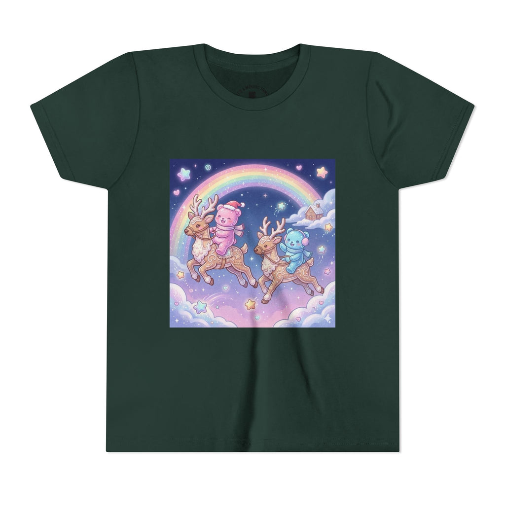 Duo Gooey Gummy Bear riding Reindeer — Cute Youth T-Shirt