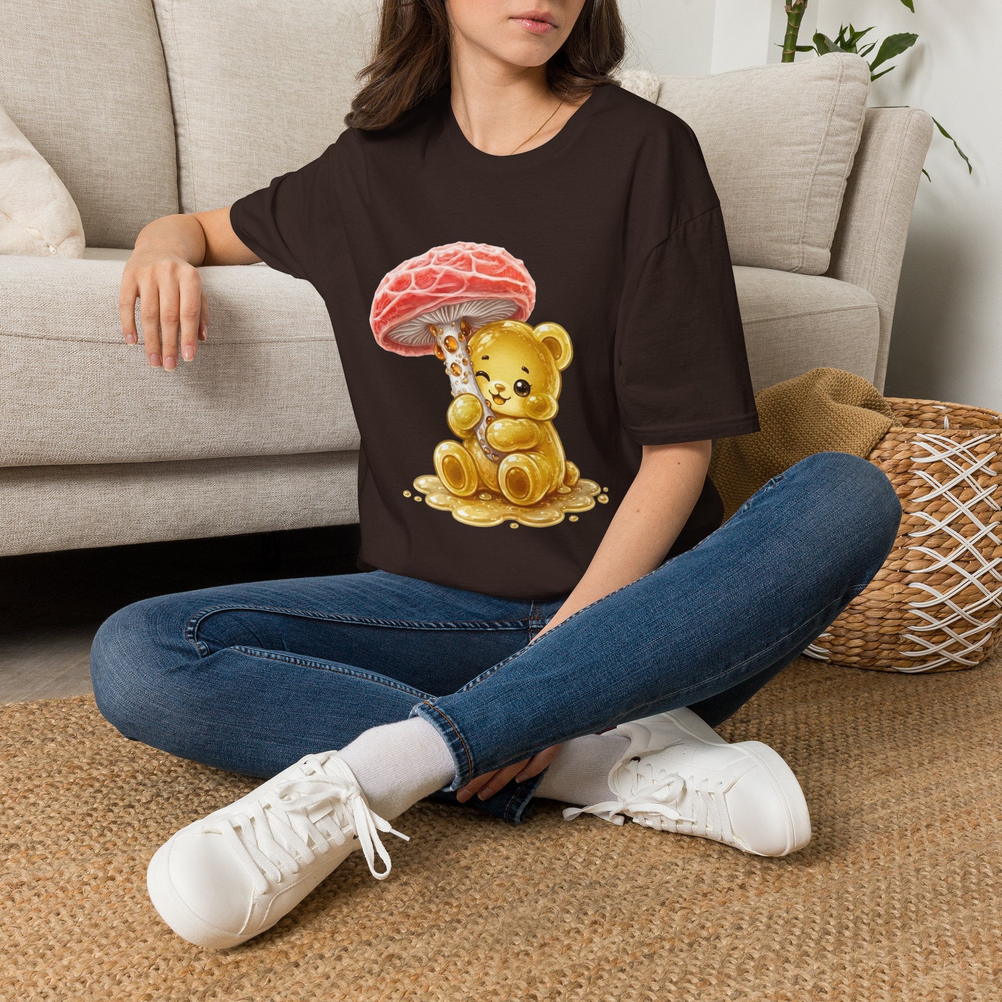 Sticky Strange Orange Mushroom, Yellow Oozy Bear Gummy- Graphic shirt