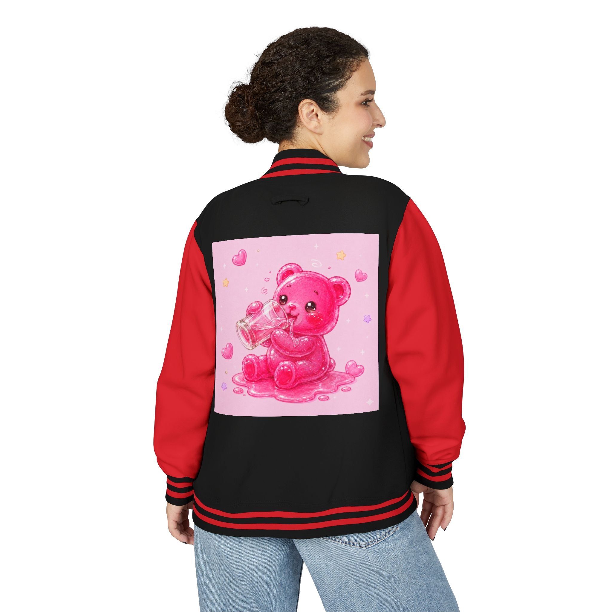 Pink Sugar Shock Shot! Boozy Gooey Gummy Bear — Kawaii Graphic Varsity Jacket