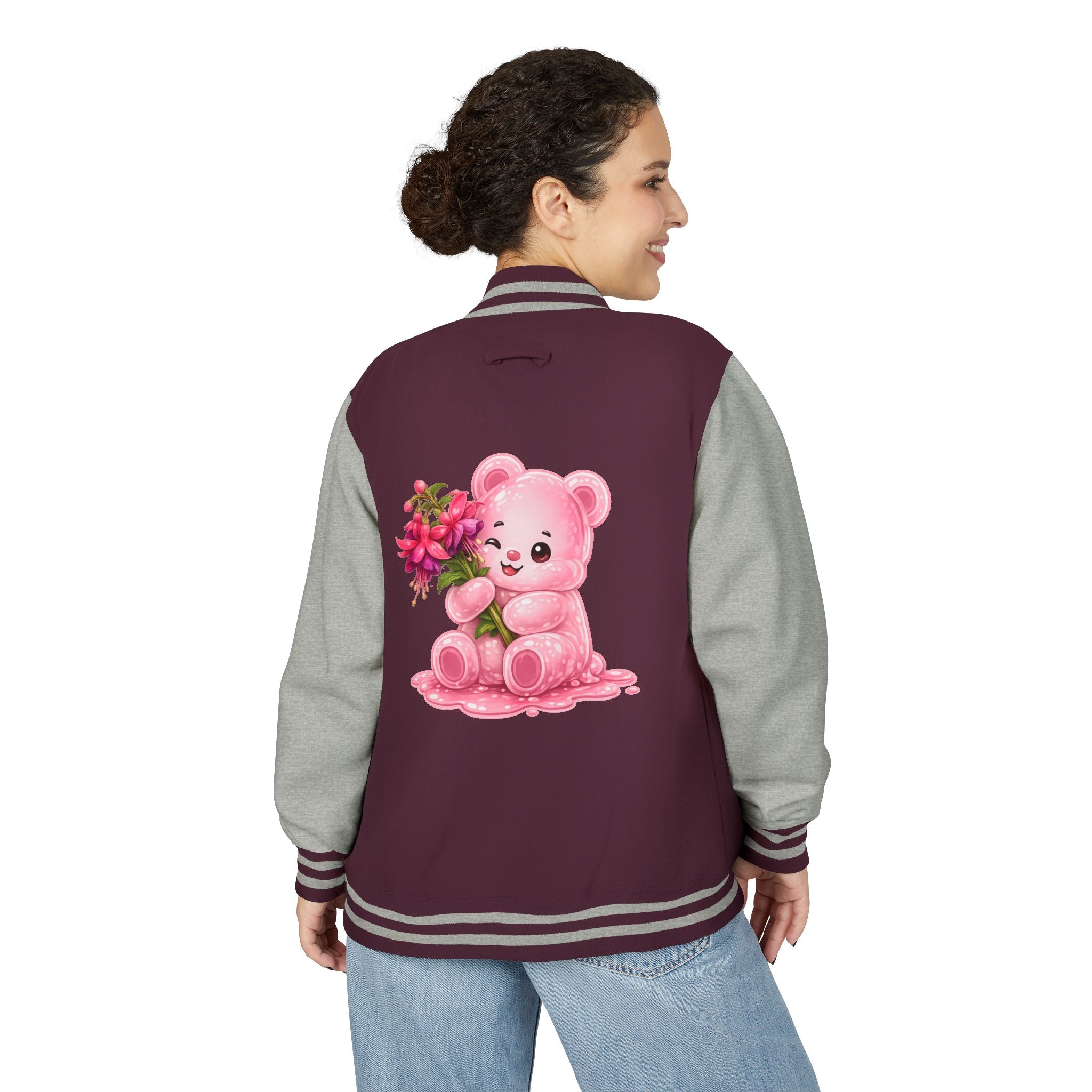 Special Pink Flowers, Pale Oozy Bear Gummy Friend- Lettermen Graphic Jacket