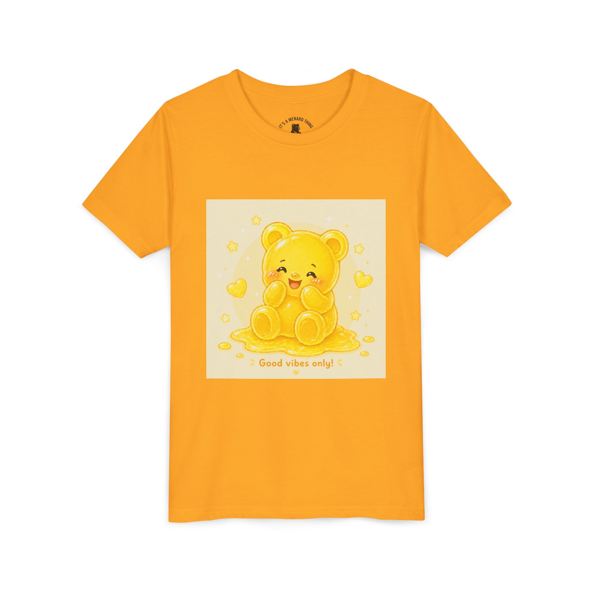 Cute Yellow Gooey Gummy Bear — "Good Vibes Only" Youth Short Sleeve Shirt