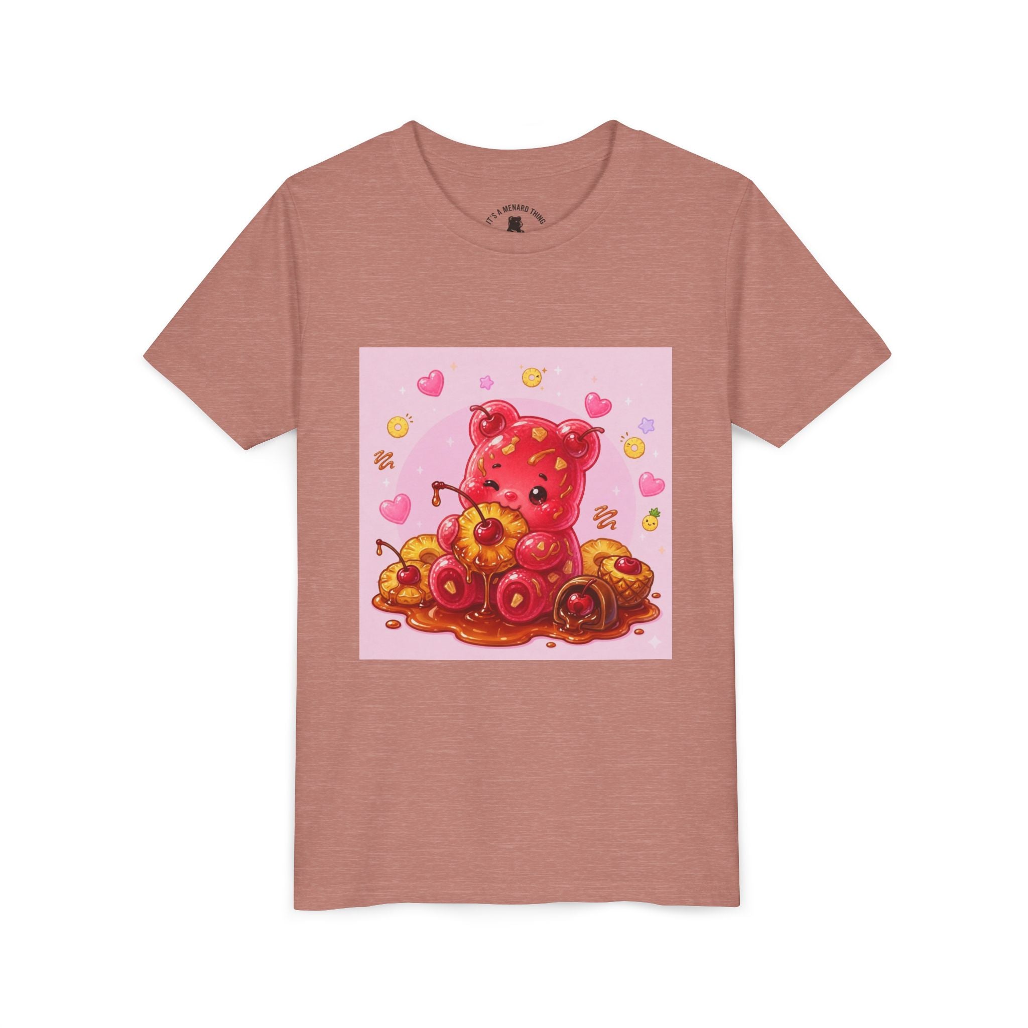 Cherry & Pineapple Gooey Gummy Bear Heart Graphic Youth T-Shirt