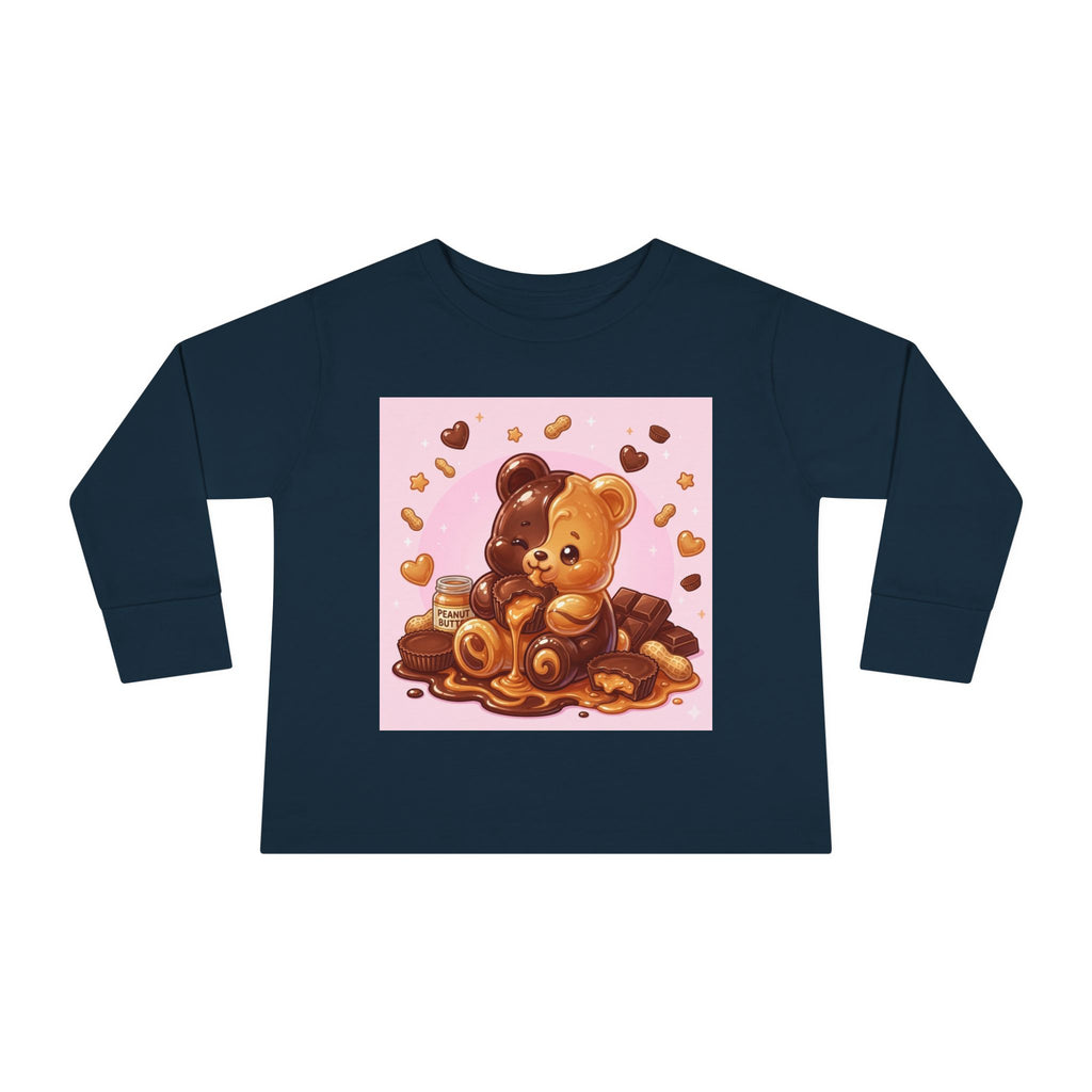Chocolate and Peanut Butter swirl Delight, Oozy Bear Friend- Kids Graphic Long Sleeve Shirt