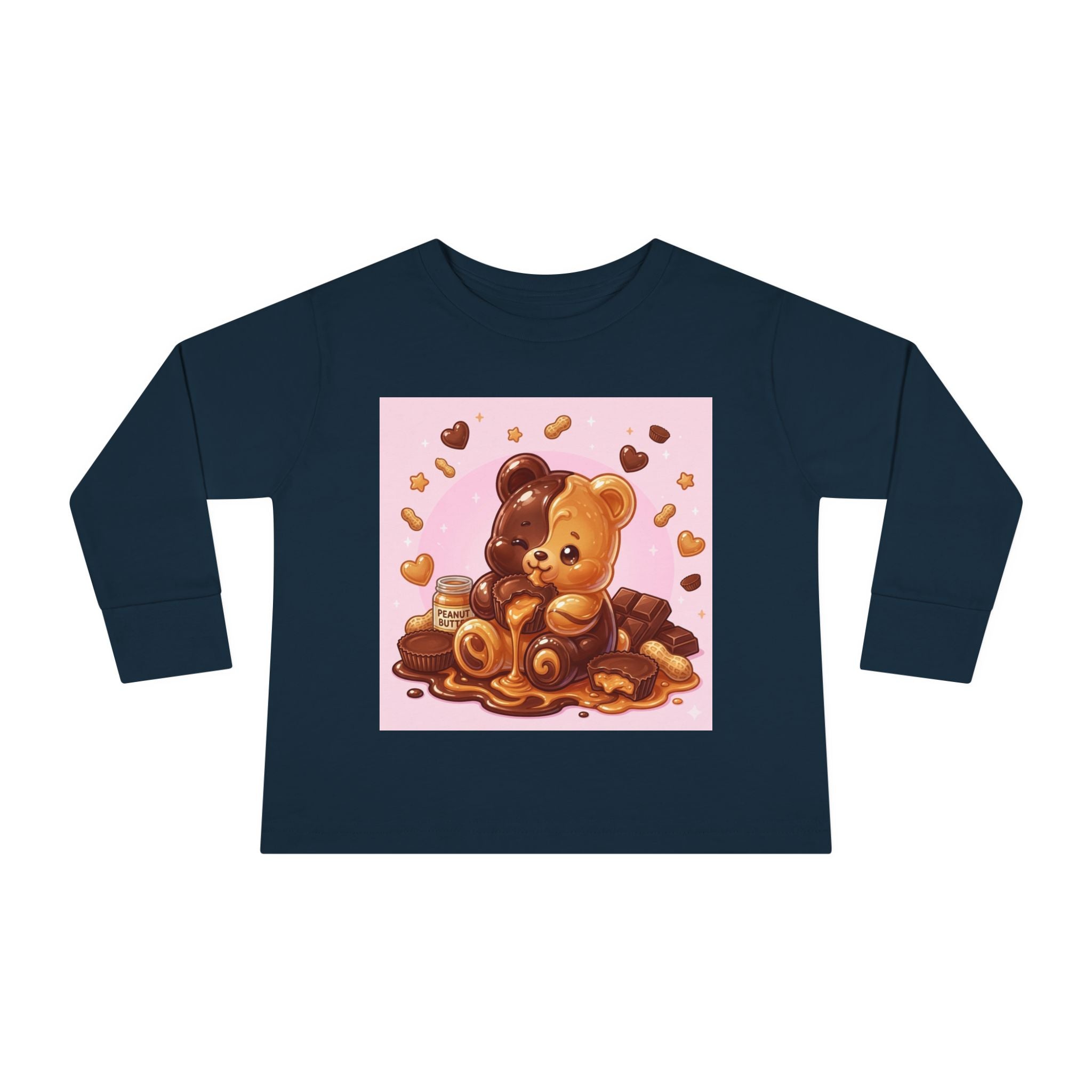 Chocolate and Peanut Butter swirl Delight, Oozy Bear Friend- Kids Graphic Long Sleeve Shirt