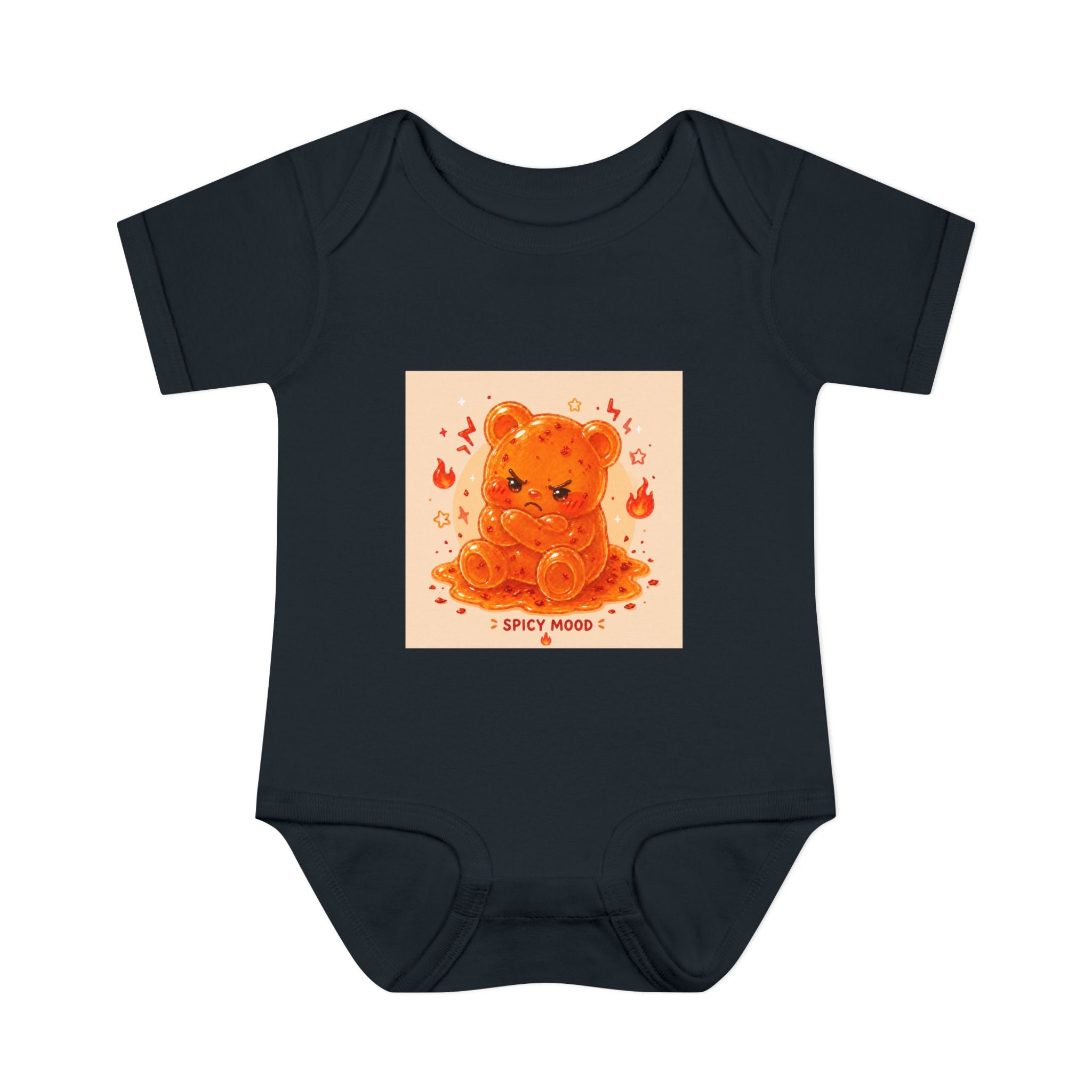 Spicy Mood Orange Gooey Gummy Bear Bodysuit — Cute Hot Pepper Bear Baby Onesie