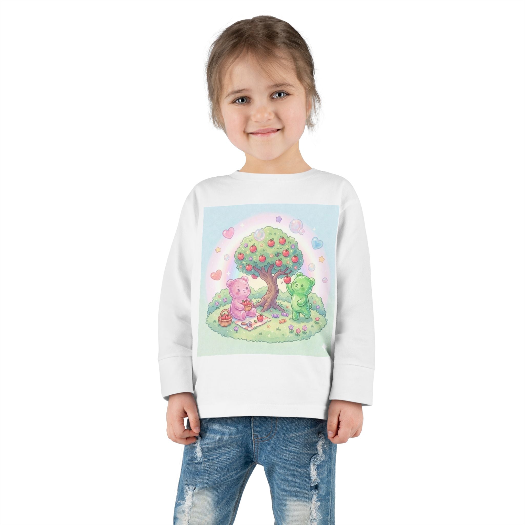 Beautiful Day For Apple Picking, Oozy Bear Gummy Friends Hang Out- Graphic Long Sleeve Shirt