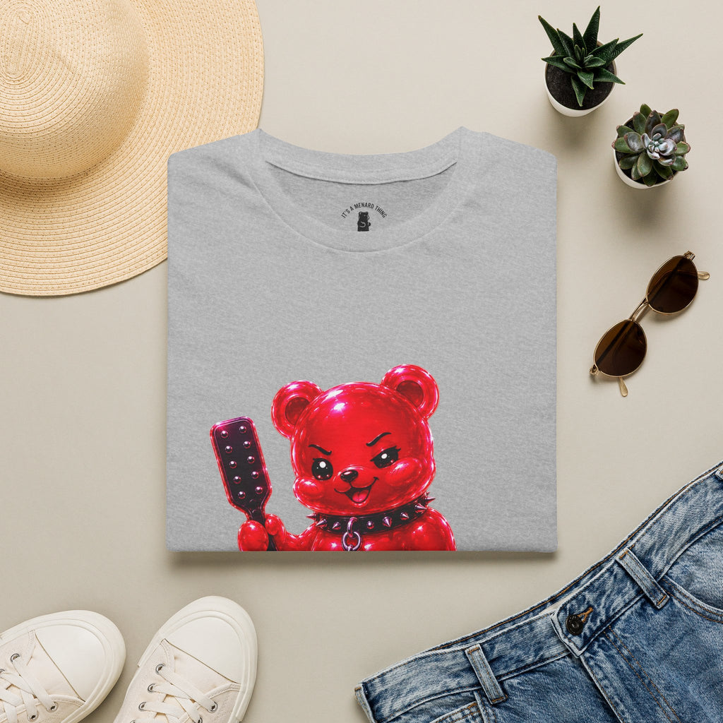 Crimson Red Oozy Bear Gummy Freak with Spank Paddle- Graphic Shirt (Adult Only!)